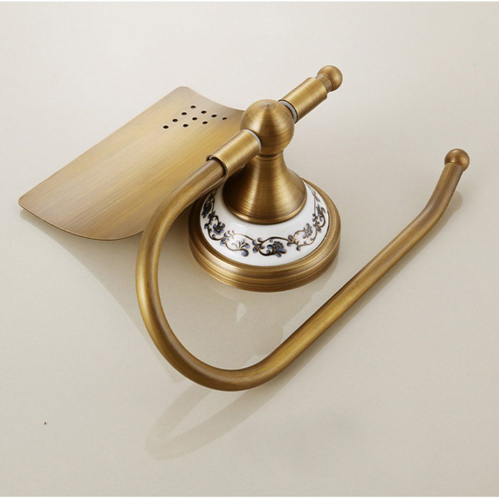 Kinaree Toilettenpapierhalter Toilettenpapierhalter Messing Keramik Antik, Messing, gebürstet, Keramik, golden