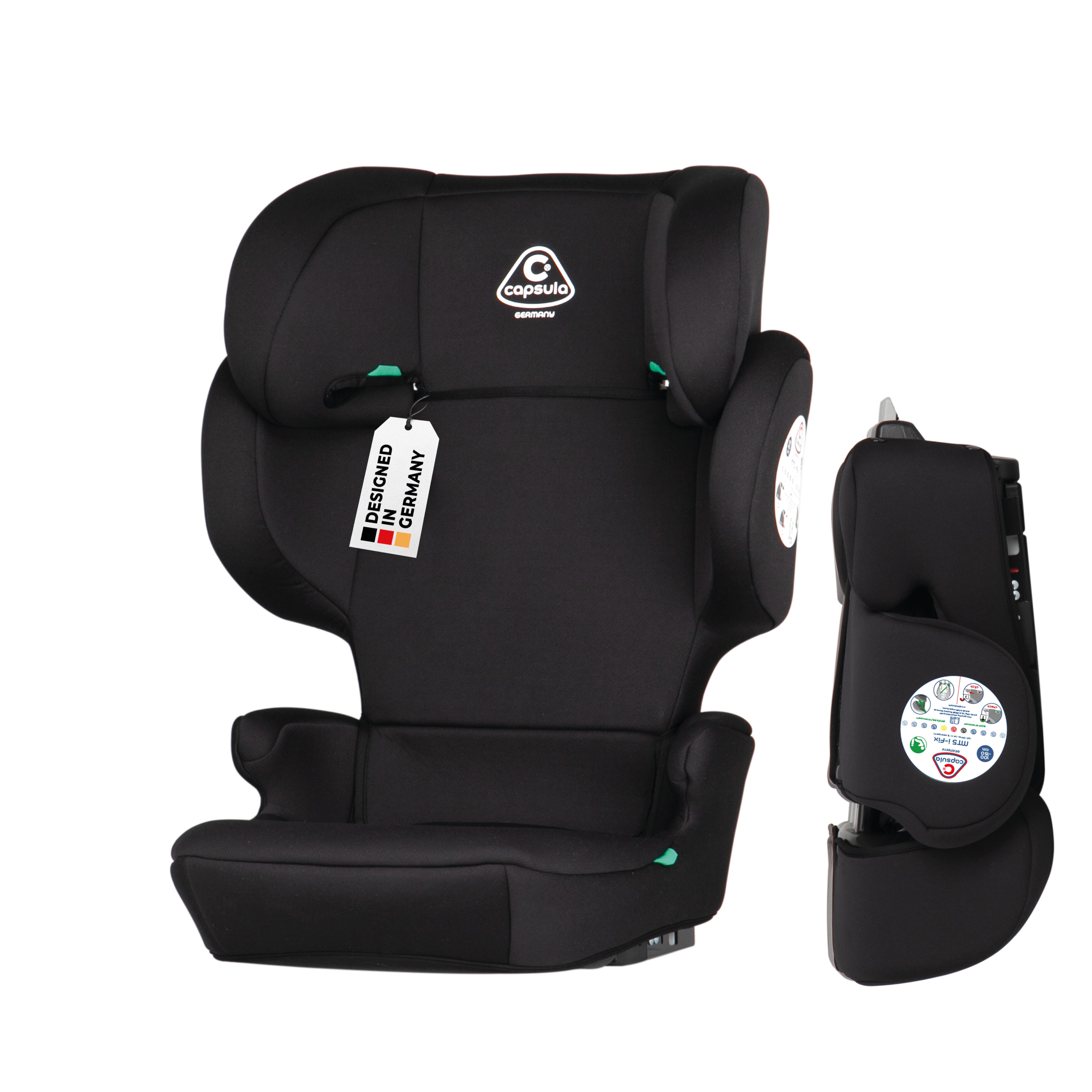 capsula® Autokindersitz faltbarer Kindersitz mit Isofix, Gruppe 2/3, 4-12 Jahre, schwarz, ab: ab 4 Jahren, (1-tlg), Autogurt