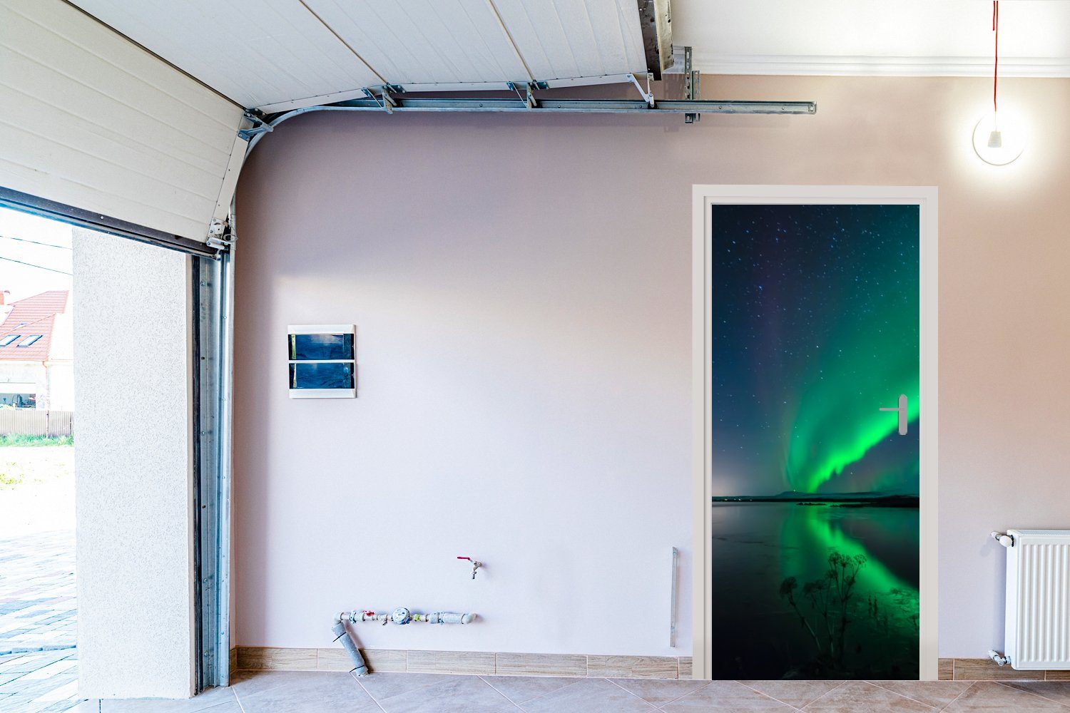 MuchoWow Türtapete cm Türaufkleber, 75x205 Wasser, (1 - Grün Sternenhimmel - Fototapete - - Tür, St), bedruckt, Matt, für Nordlicht Island