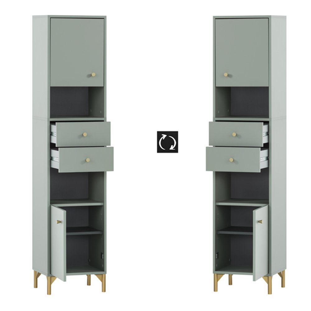 Lomadox Hochschrank ANGERS-80 mint, 2 Türen, 2 offene Fächer, 2 Schubkästen günstig online kaufen