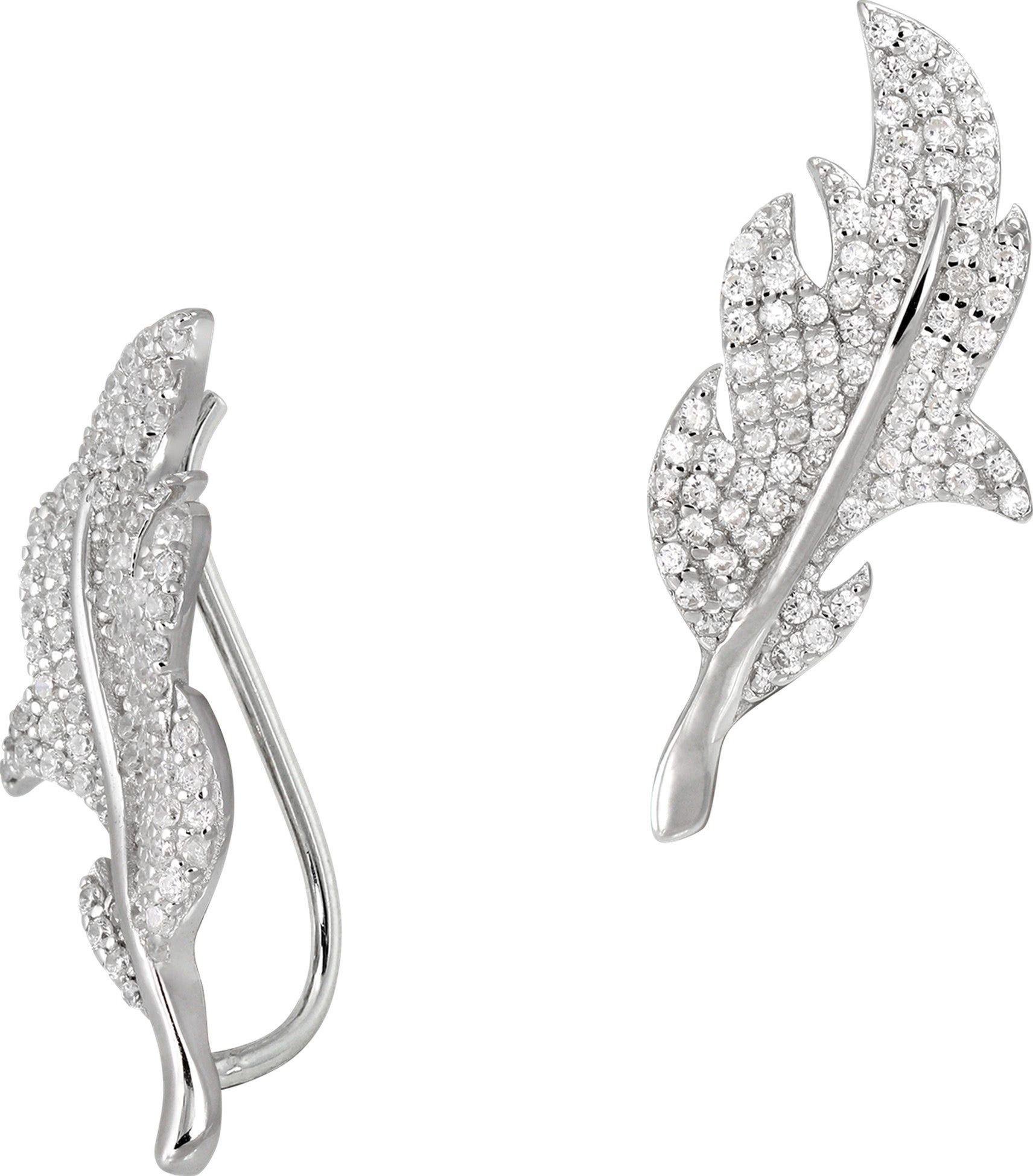 Paar Ohrklemmen SilberDream weiß Ear Cuff Blatt Ohrringe