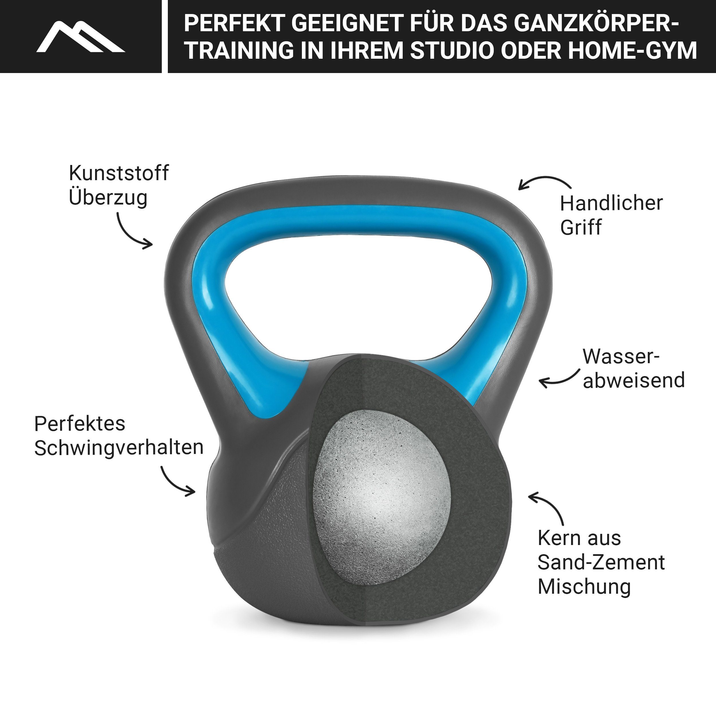 8 Kg - MSports® Kettlebell Kettlebell Blau Kunststoff