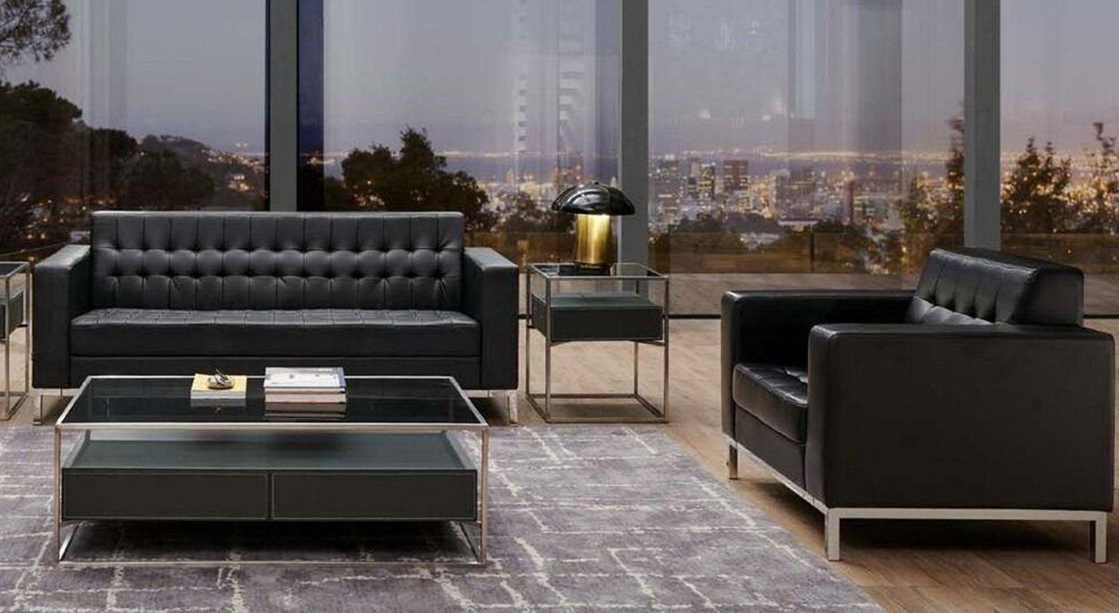 JVmoebel Sofa Sofagarnitur 3-1 Couch Europe Büro, Kunstleder Made in Metall Lounge Club