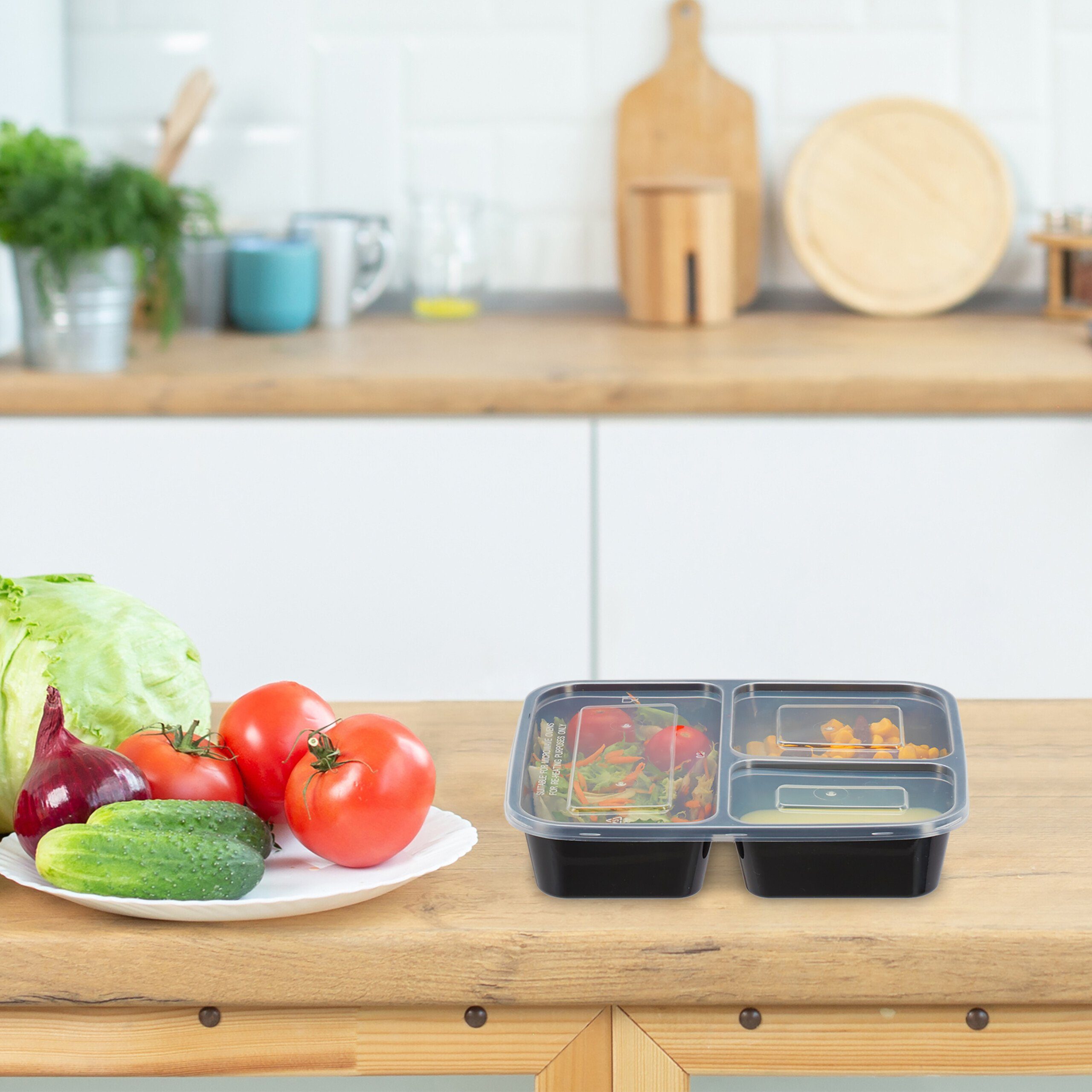 relaxdays Lunchbox Meal Prep Boxen 3 Fächer 24er Set, Kunststoff, (24-tlg) – Bild 2 von 5