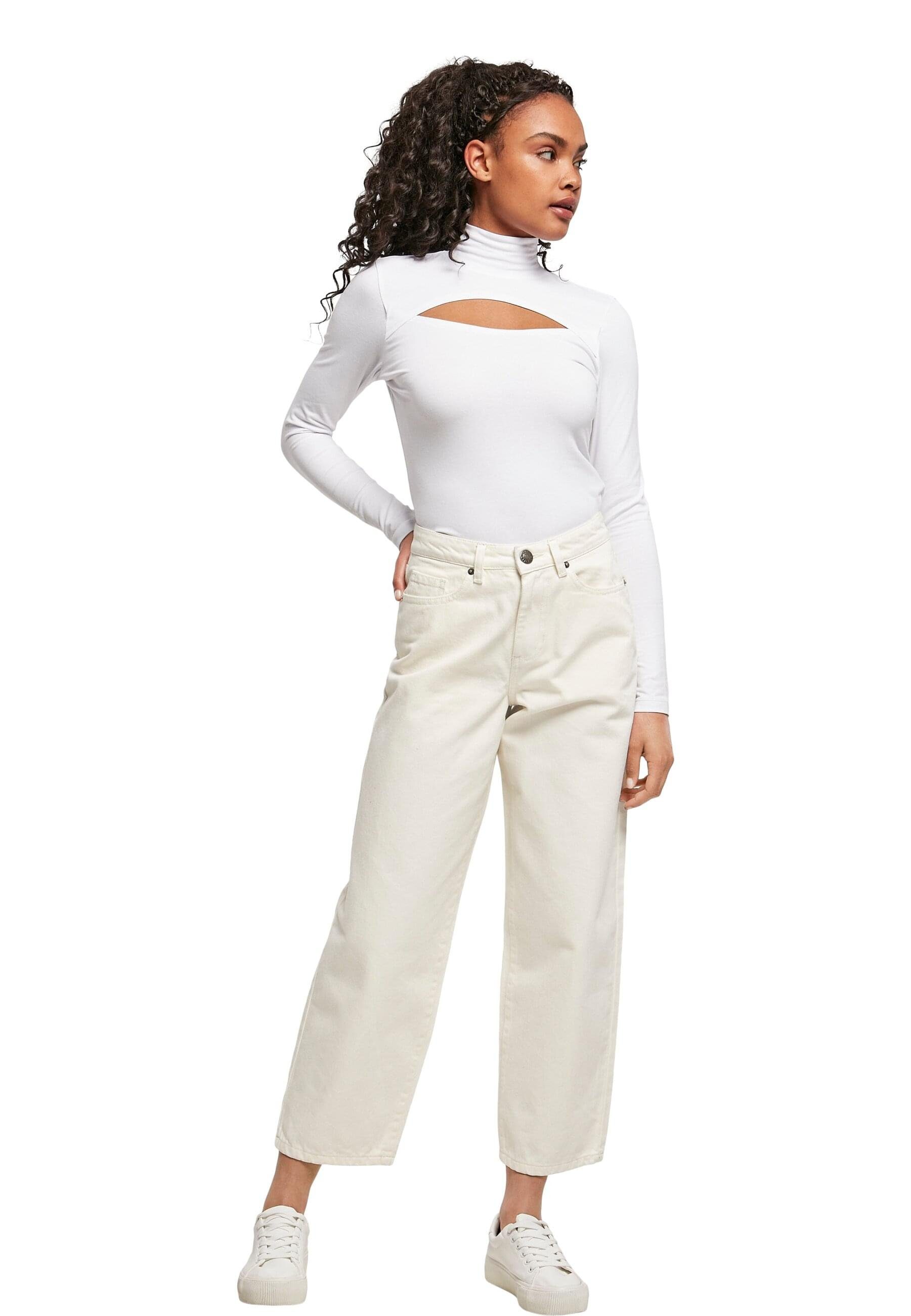 Longsleeve Damen white Langarmshirt CLASSICS (1-tlg) URBAN Ladies Cut-Out Turtleneck