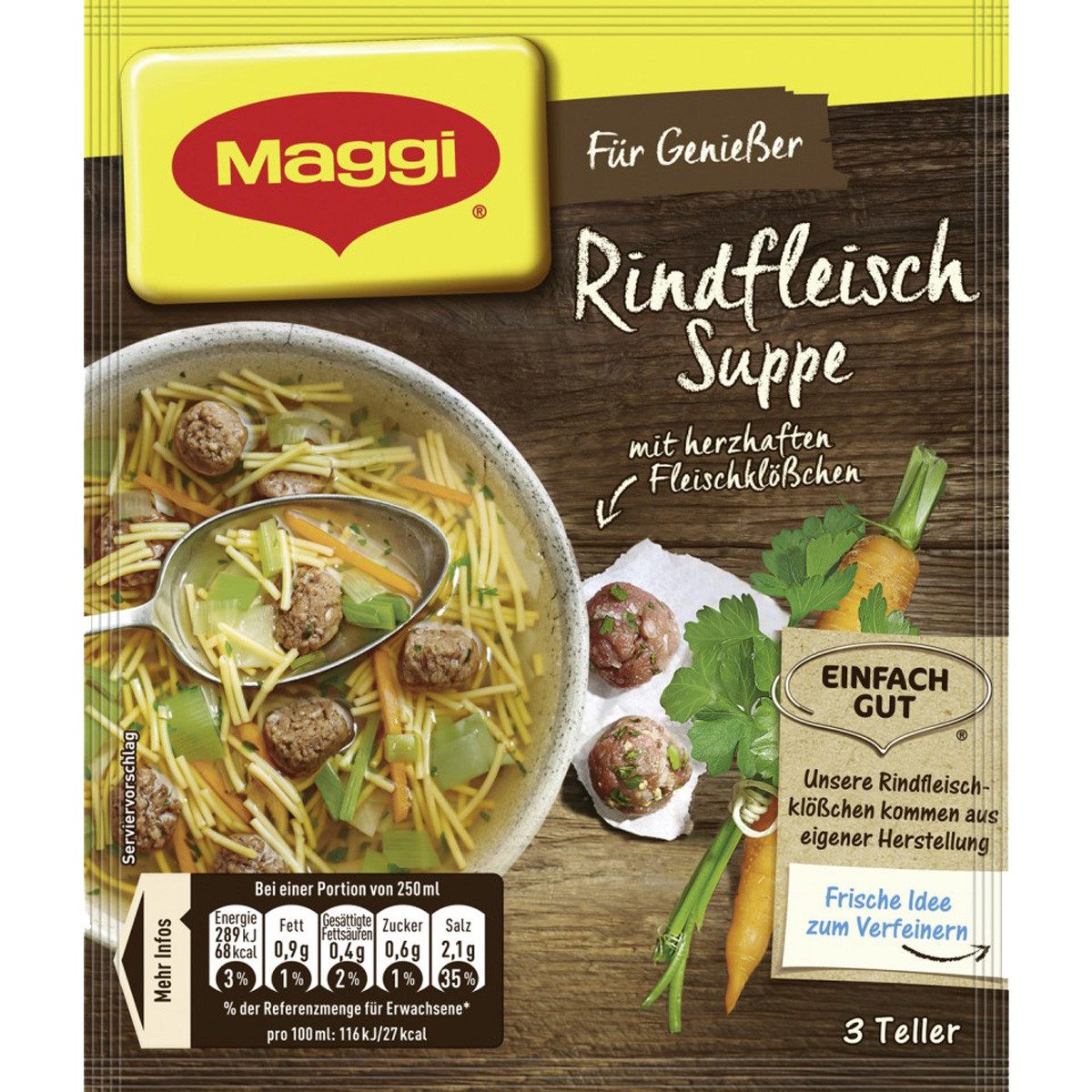 MAGGI Fertiggericht, Maggi Für Genießer Rindfleisch Suppe mit Fleischklößchen 60 — Empfehlung für Rinder-Gemüse-Eintopf