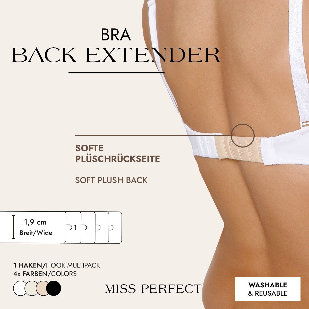 Miss Perfect BH-Verlängerung 50500-73, Bra Back Extender – BH-Verlängerung für perfekte Passform