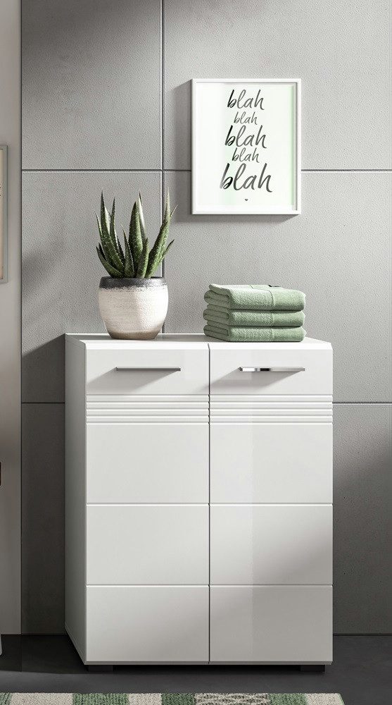 xonox.home Hochschrank Kommode Badschrank Copa, hellgrau / weiß Hochglanz (1-St) Badmöbel,Badkombination,Breite 60 cm