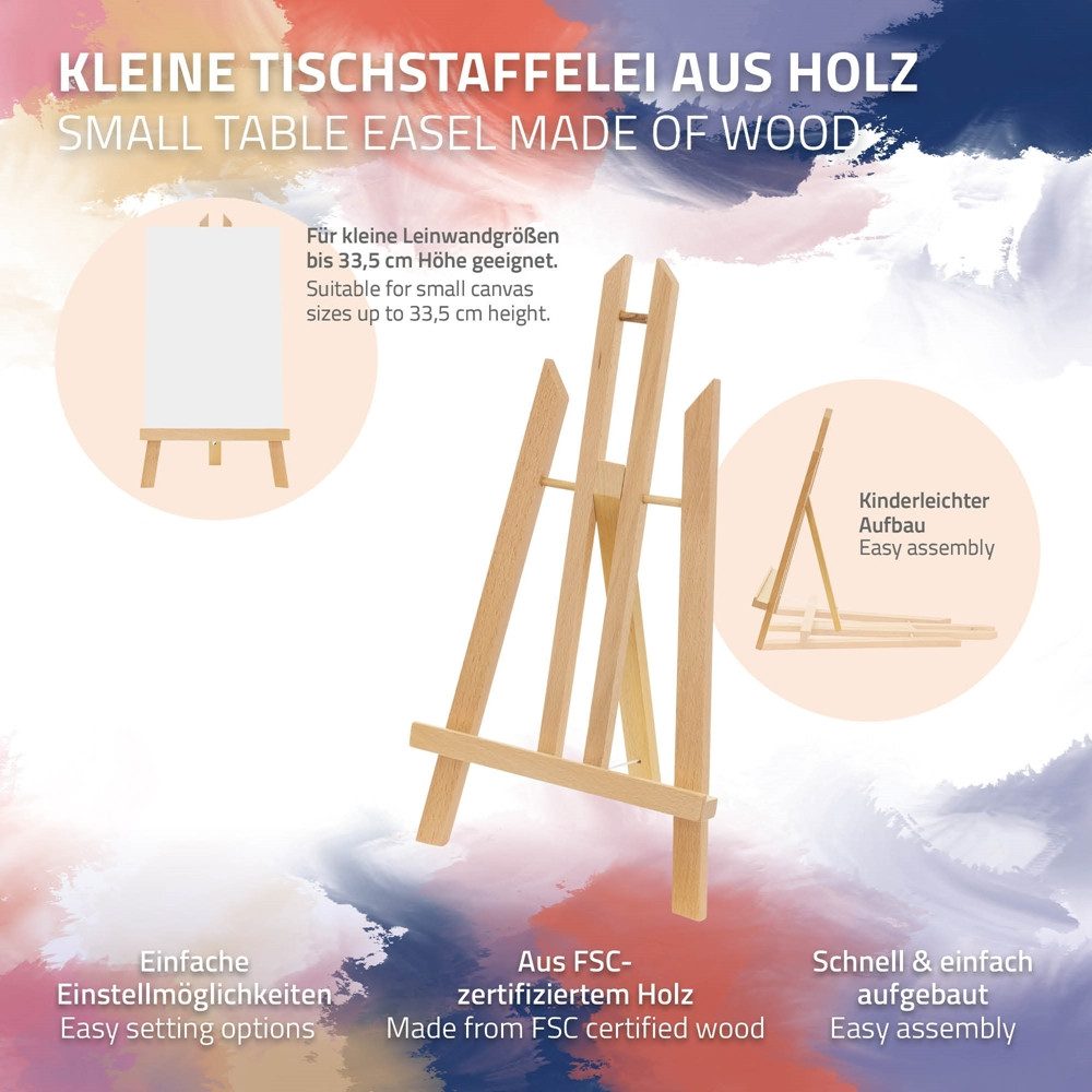 ECD Germany Standstaffelei Tischstaffelei zum Malen für Leinwänden und Keilrahmen, Tischstaffelei aus Holz klappbar mit H-Rahmen ‎22x14x40,5cm