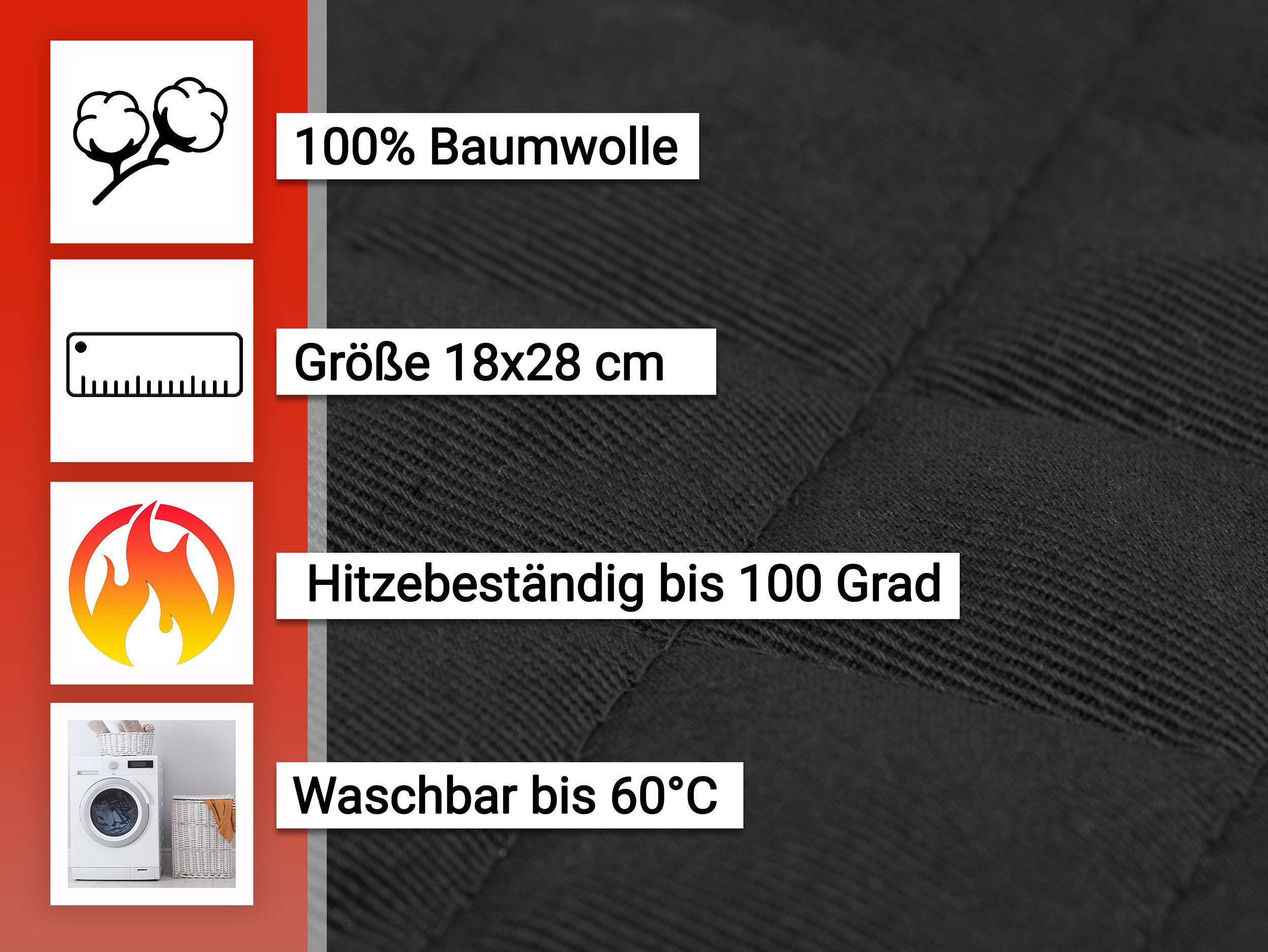 ZOLLNER Topfhandschuhe, (Set), 18 x 25 cm, 100% Baumwolle, Temperaturbestän günstig online kaufen