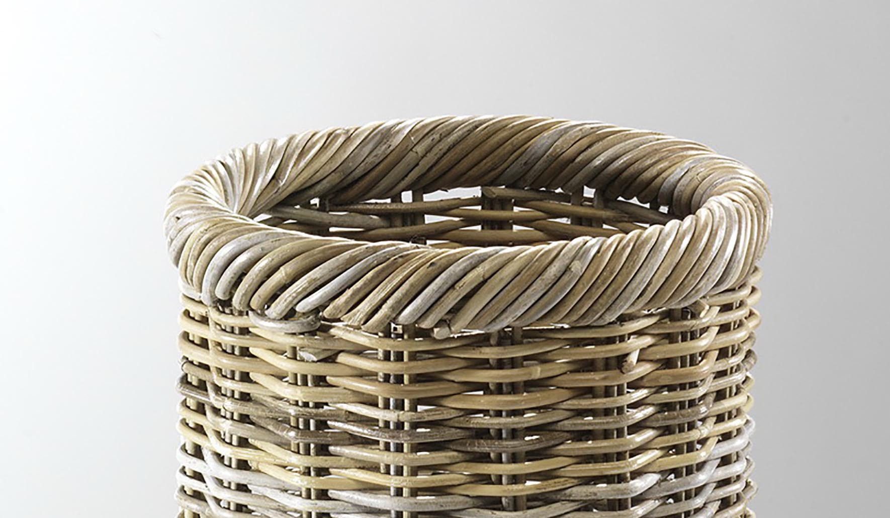 Kobolo Schirmständer Schirmhalter rund Rattan grau Handarbeit H: 56 cm – Bild 5 von 5