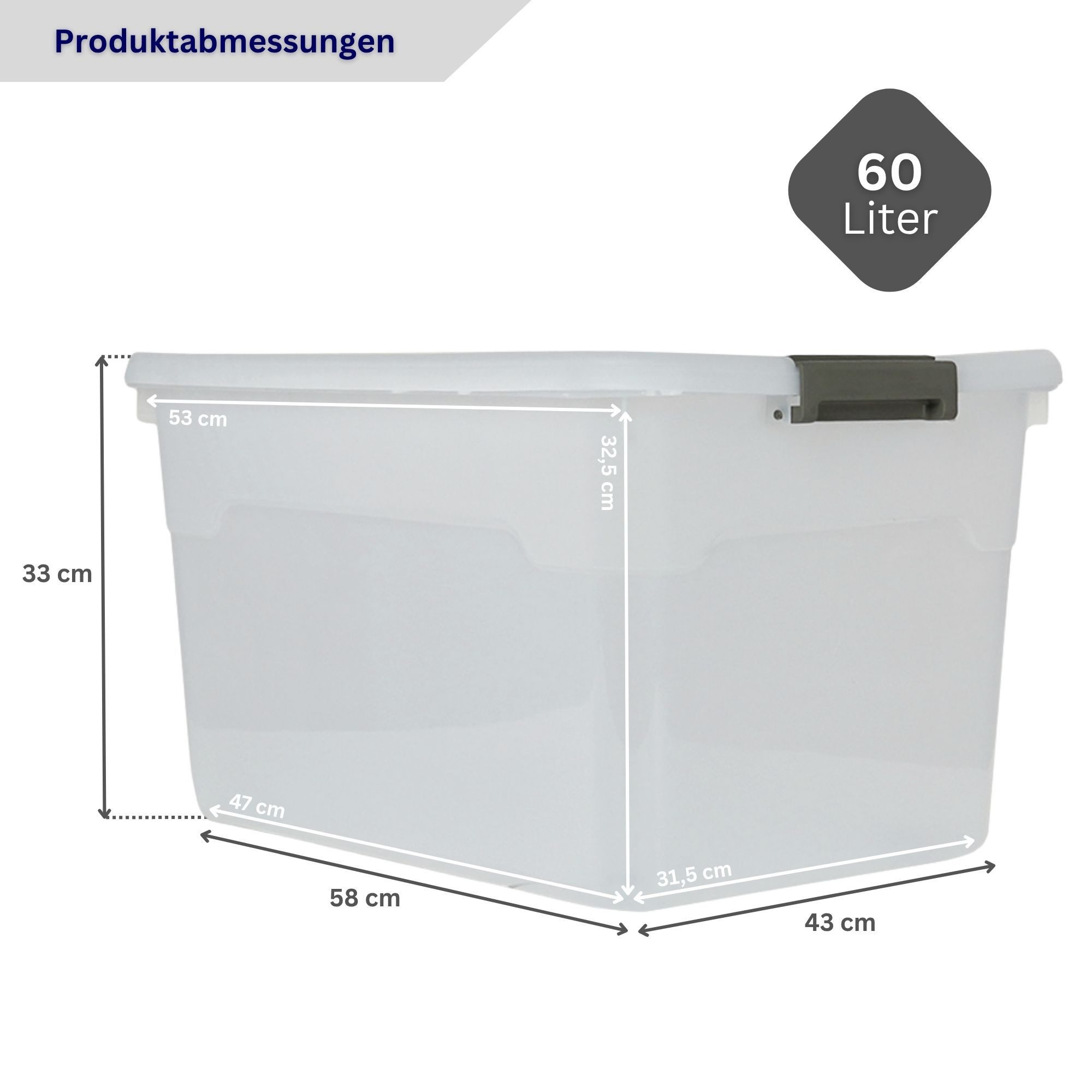 PROREGAL® Aufbewahrungsbox mit Deckel 30-60 Liter Kunststoff Transparent Stapelbar (6 St)
