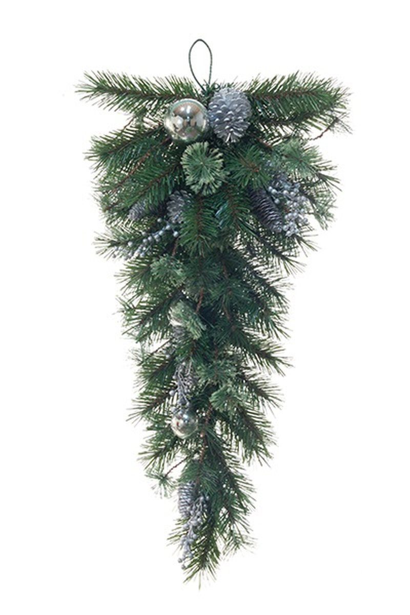 artplants Künstlicher Weihnachtsbaum Deko Baum Tanne CICILIA, hängend, Zapfen, Kugeln, Beeren, grü
