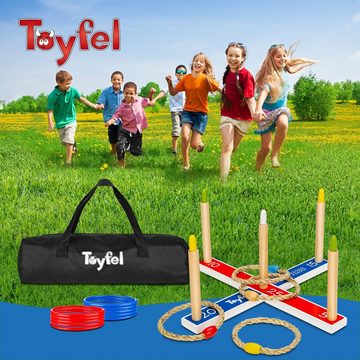 Toyfel Spiel, Mitty Toss, Ringwurfspiel mit 15 Ringen aus Kunststoff und Sisal 42x5x2 cm