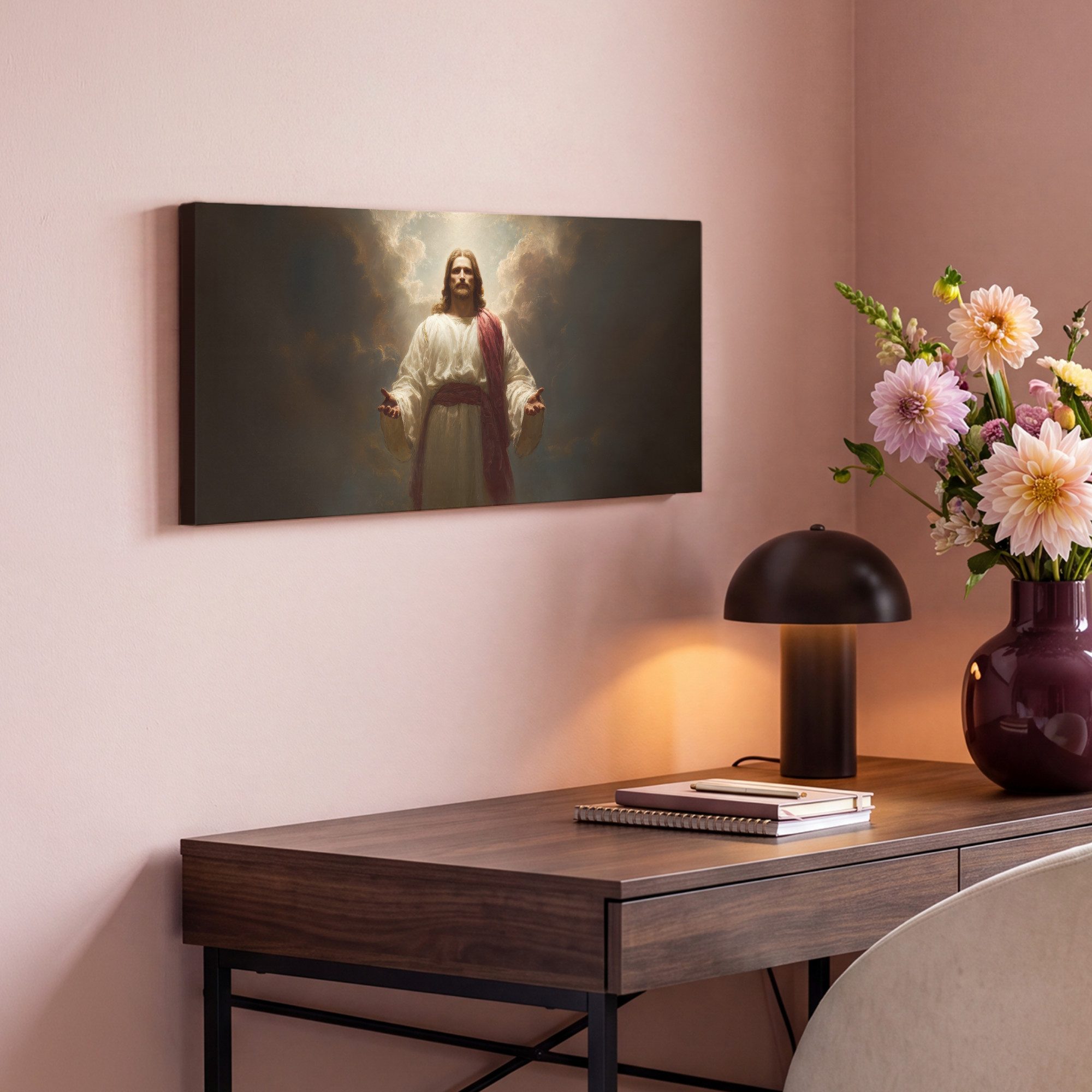 OneMillionCanvasses® Leinwandbild Panorama Himmel - Sonnenlicht - Jesus - Rot, Fotodruck (1 St), Wandbild, Deko Schlafzimmer Wohnzimmer Flur 40x20 cm – Bild 4 von 5