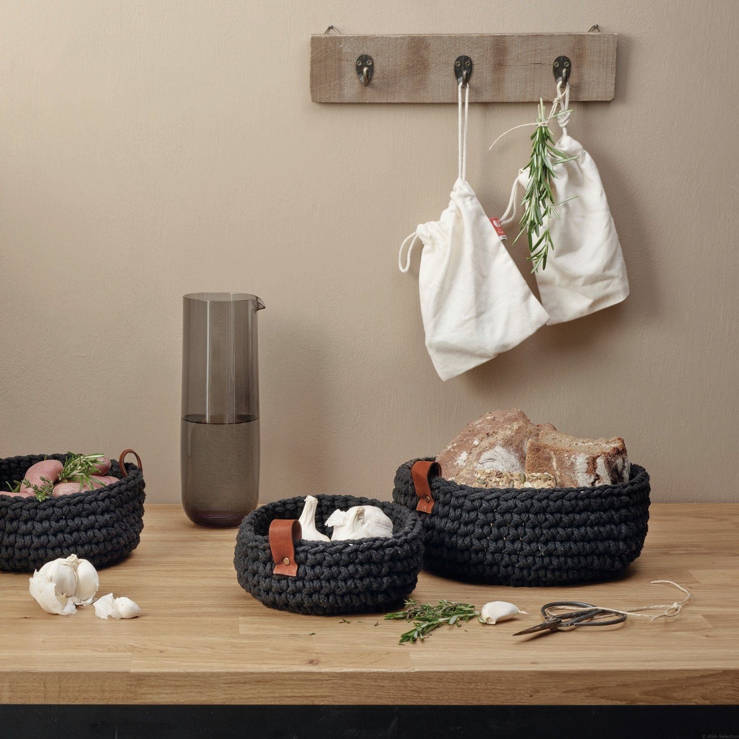 ASA SELECTION Aufbewahrungskorb COPPA SENCHA, Ø 26 cm, Schwarz, Baumwolle, (1 St), Strickoptik
