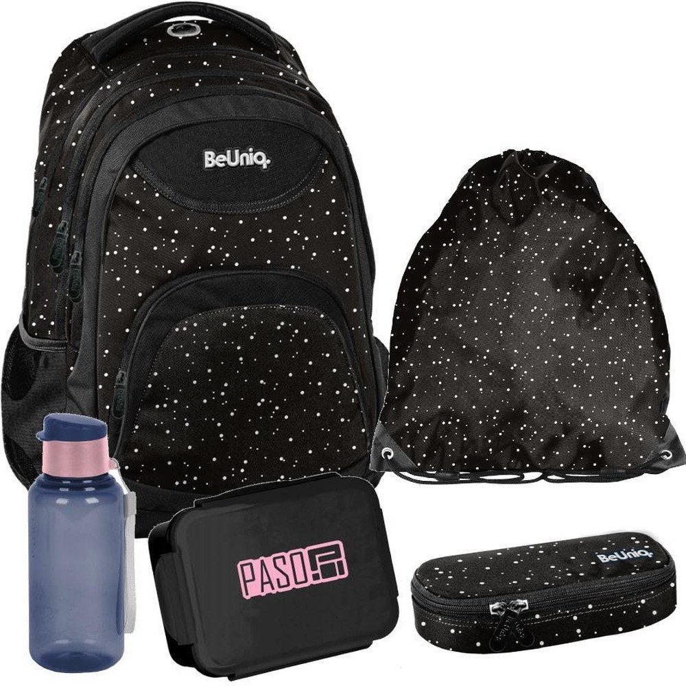 PASO Schulrucksack (Schulset, 5-tlg), Punkte Mega Set 5-teilig – Schwarz