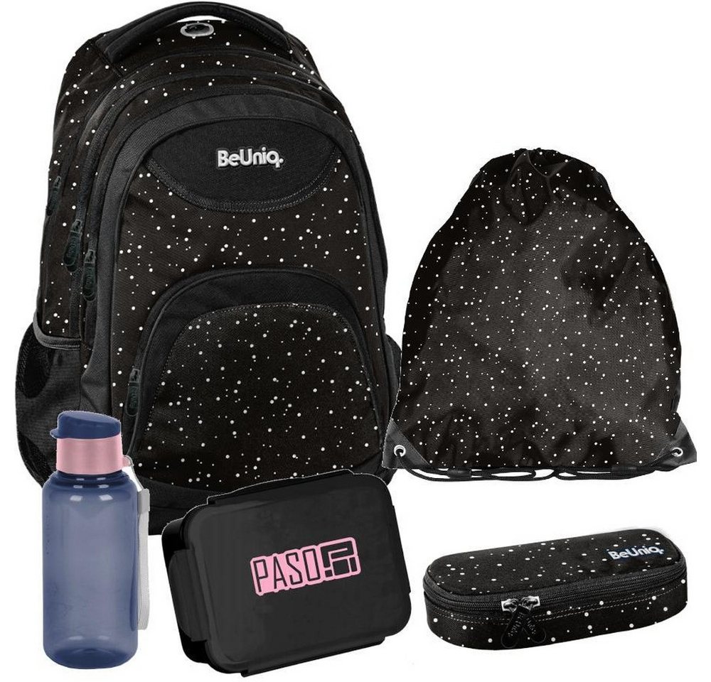 PASO Schulrucksack (Schulset, 5-tlg), Punkte Mega Set 5-teilig – Schwarz