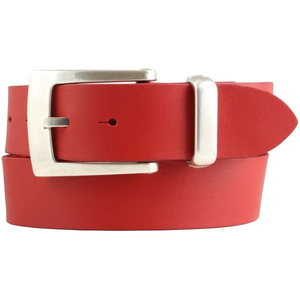 - Vollrindleder cm Metall-Schlaufe 4 Ledergürtel Jeans-Gür aus Silber BELTINGER mit Rot, Designer-Gürtel