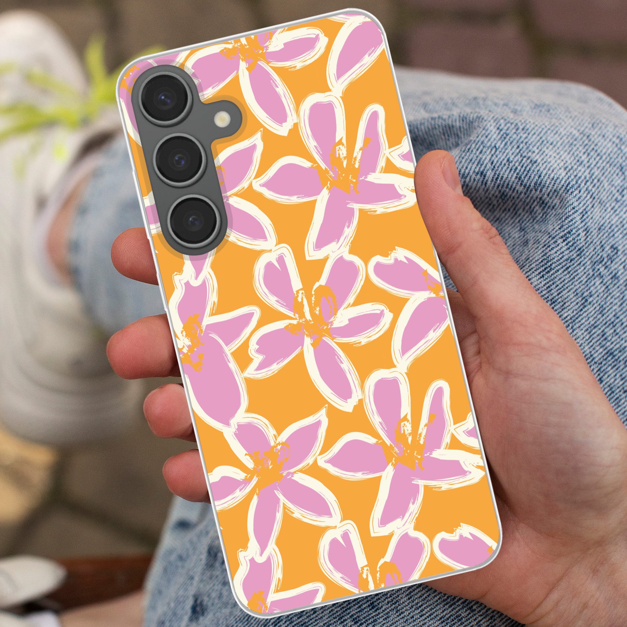 MuchoWow Handyhülle für Samsung Galaxy S24 Plus Blumen - Muster - Rosa - Orange, Phone Case, Silikon, Schutzhülle Dünn