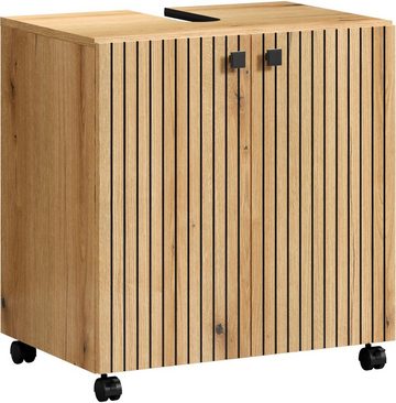 welltime Waschbeckenunterschrank Amrum WBU Badschrank mit Siphonausschnitt Unterbeckenschrank BxHxT 60 x 64 x 42cm Waschbeckenunterschrank Eiche Rillenoptik