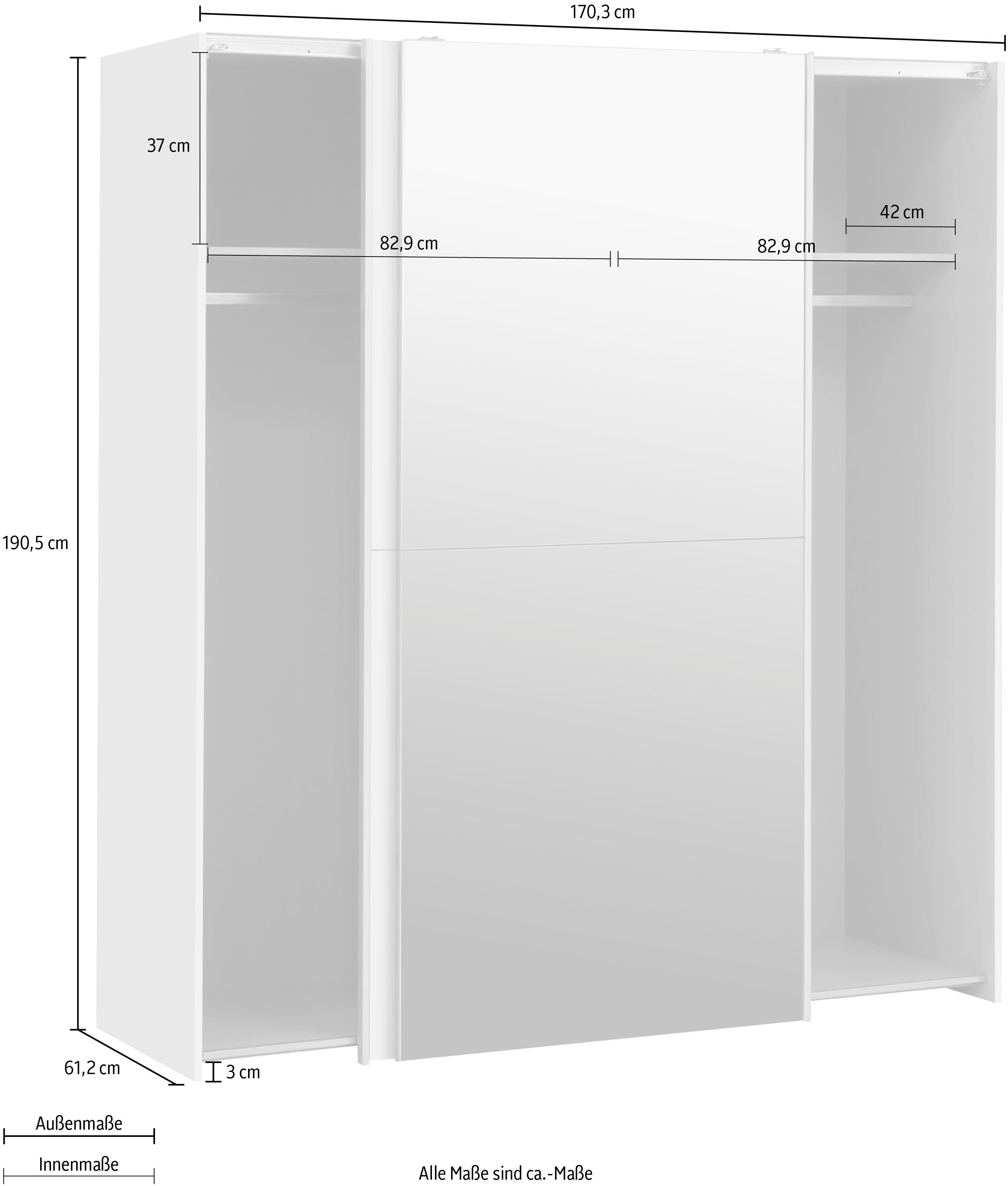 FORTE Schwebetürenschrank "White Kiss", Made in Europe, ideal für kleine Räume (B/H/T ca. 170x190x61cm) mit Spiegel und 2 Schiebetüren – Bild 4 von 5