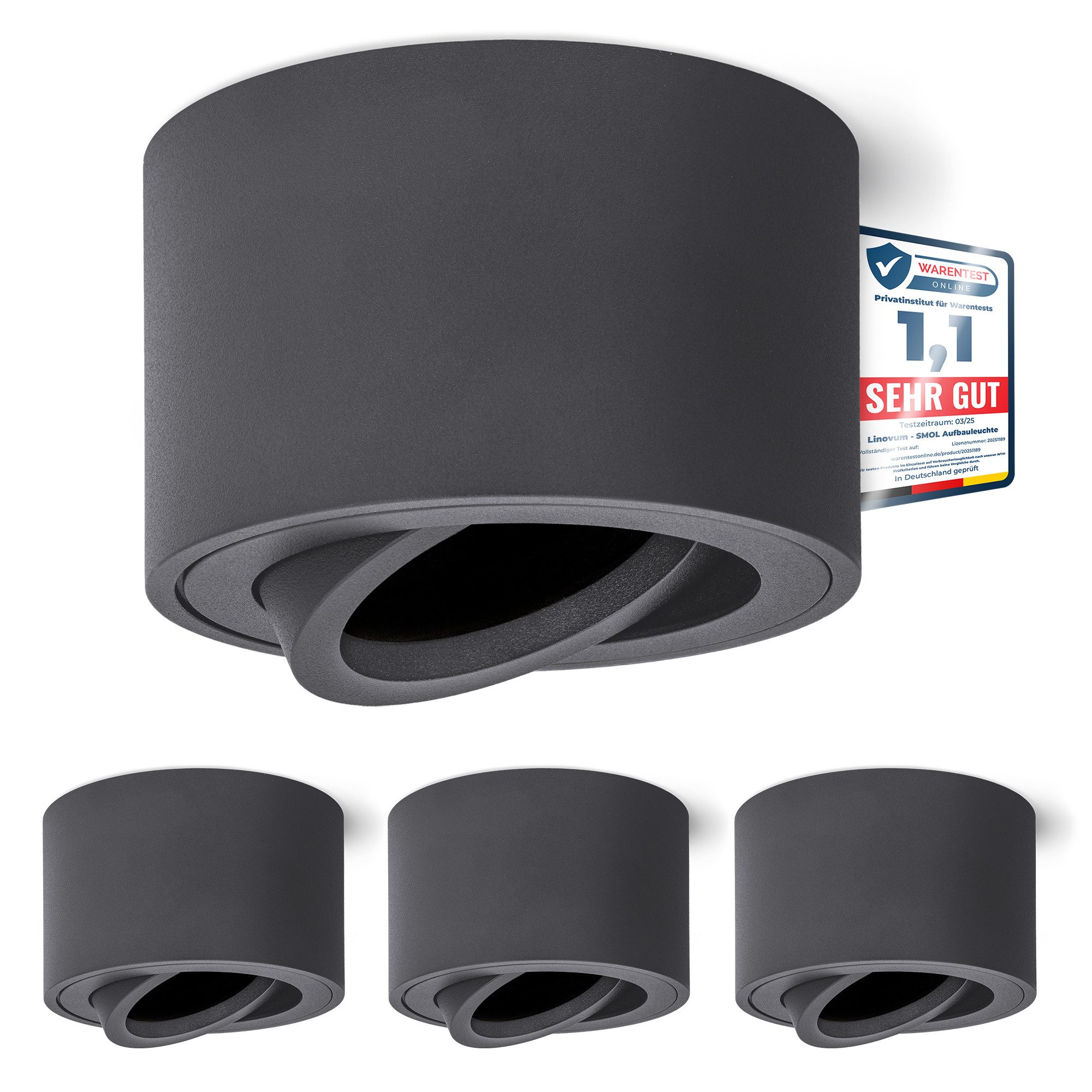 linovum LED Aufbaustrahler Aufbauleuchte SMOL anthrazit grau Aufbauspot schwenkbar Deckenlampe