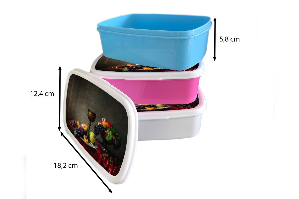 rosa Kunststoff, Tasse, Kinder, Brotdose für Erwachsene, - Snackbox, (2-tlg), Mädchen, - Lunchbox - MuchoWow Kunststoff - Tisch Brotbox Stilleben Rustikal Obst