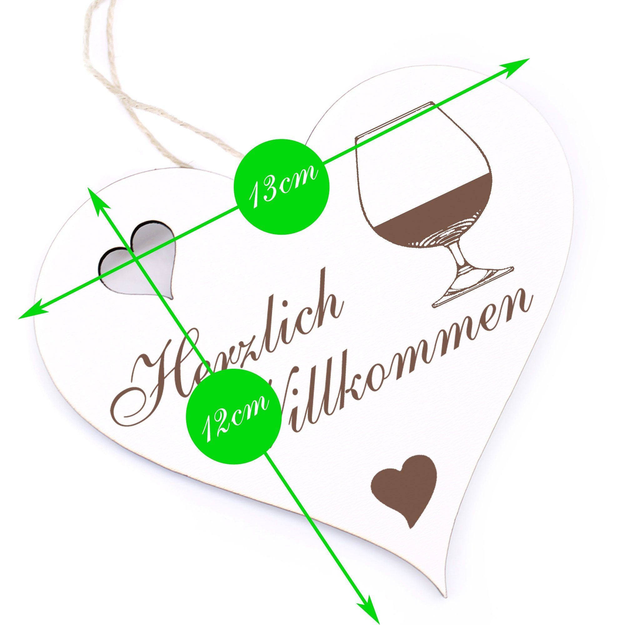 13x12cm Herzlich - Willkommen Dekolando - Hängedekoration Weinglas