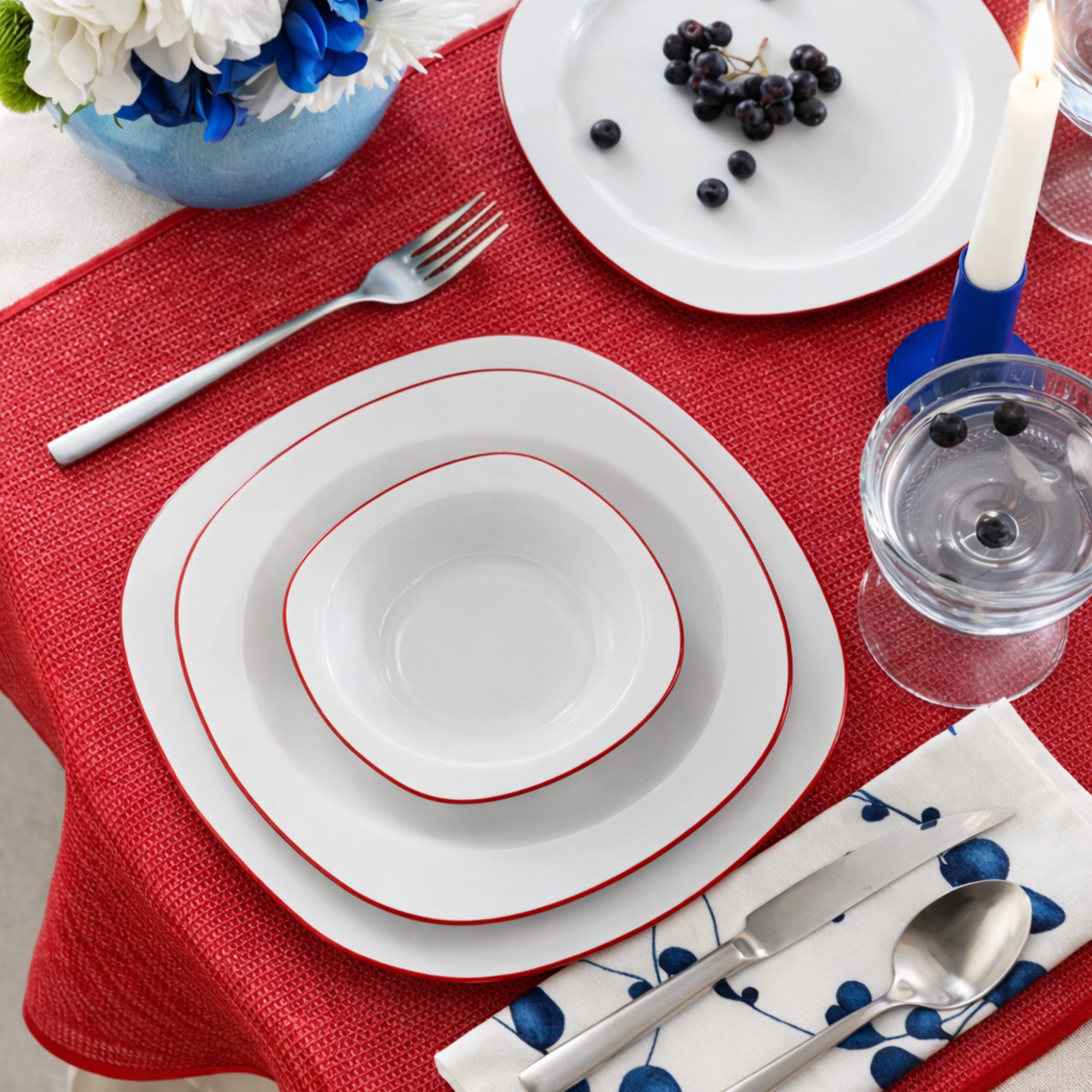 Kütahya Porselen Tafelservice Lapis 24-tlg. Geschirrset 6 Personen – Porzellan Weiß Rot Rand, 6 Personen, porzellan