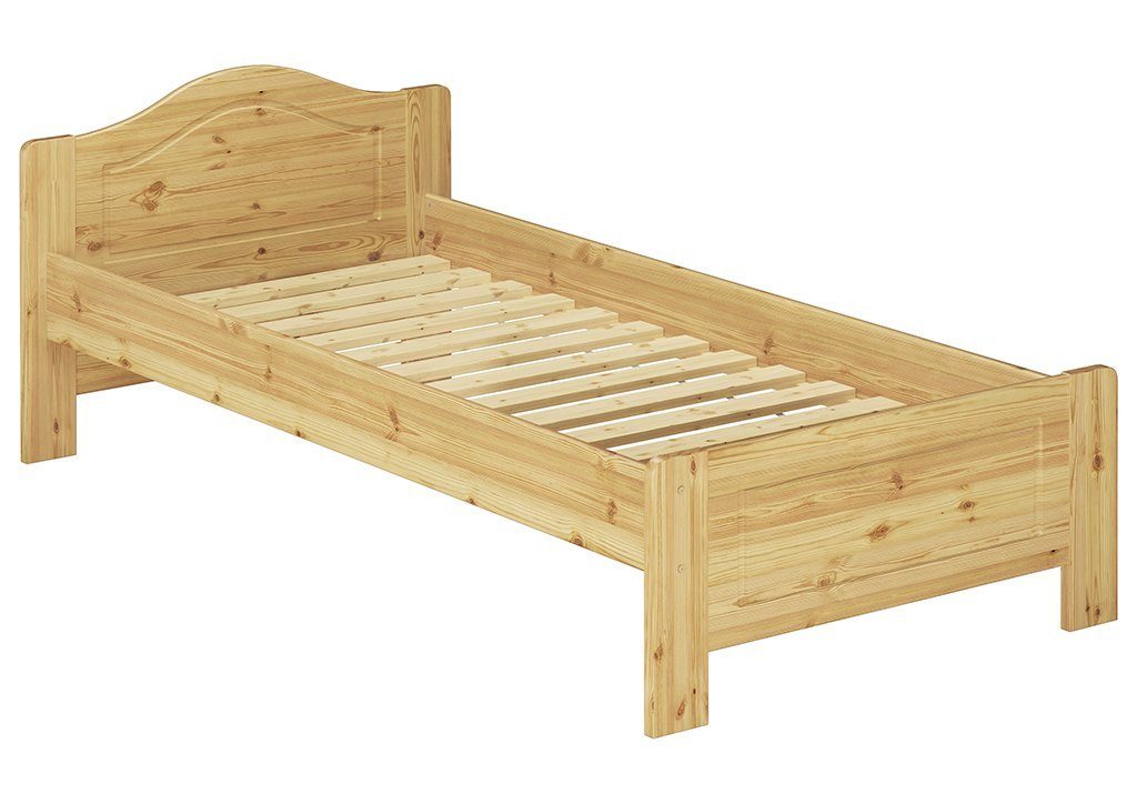 ERST-HOLZ Bett Gemütliches Einzelbett Kiefer massiv 90x200 mit Rost, Kieferfarblos lackiert | Bettgestelle