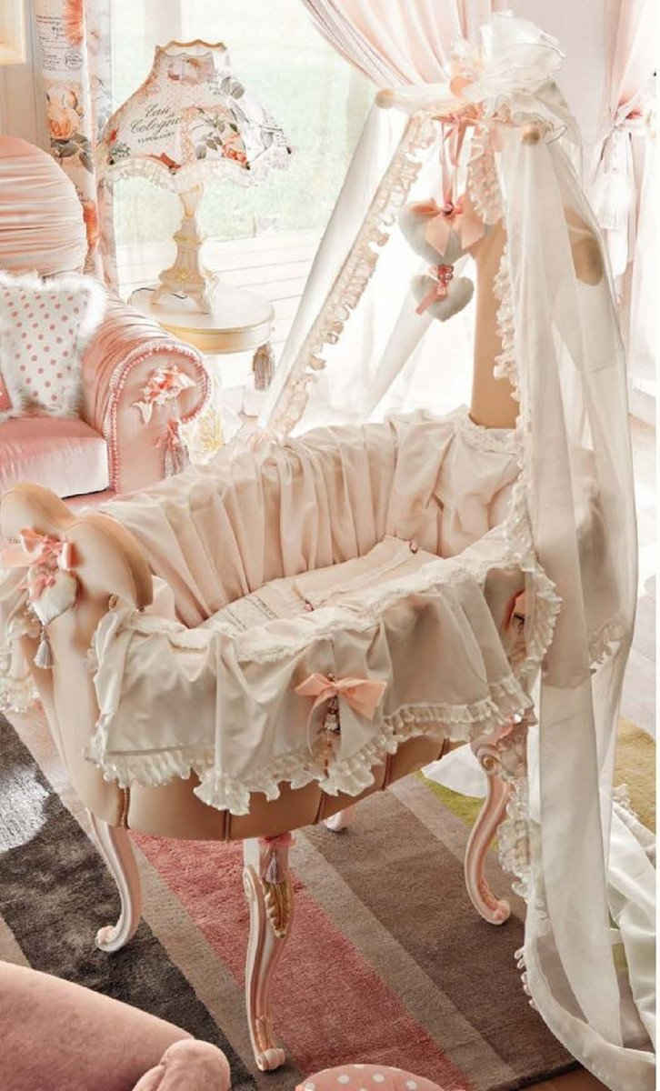 Casa Padrino Kinderbett Schaukel Babybett Rosa - Prunkvolles Massivholz Baby Schaukelbett - Baby Möbel - Erstklassische Qualität - Made in Italy
