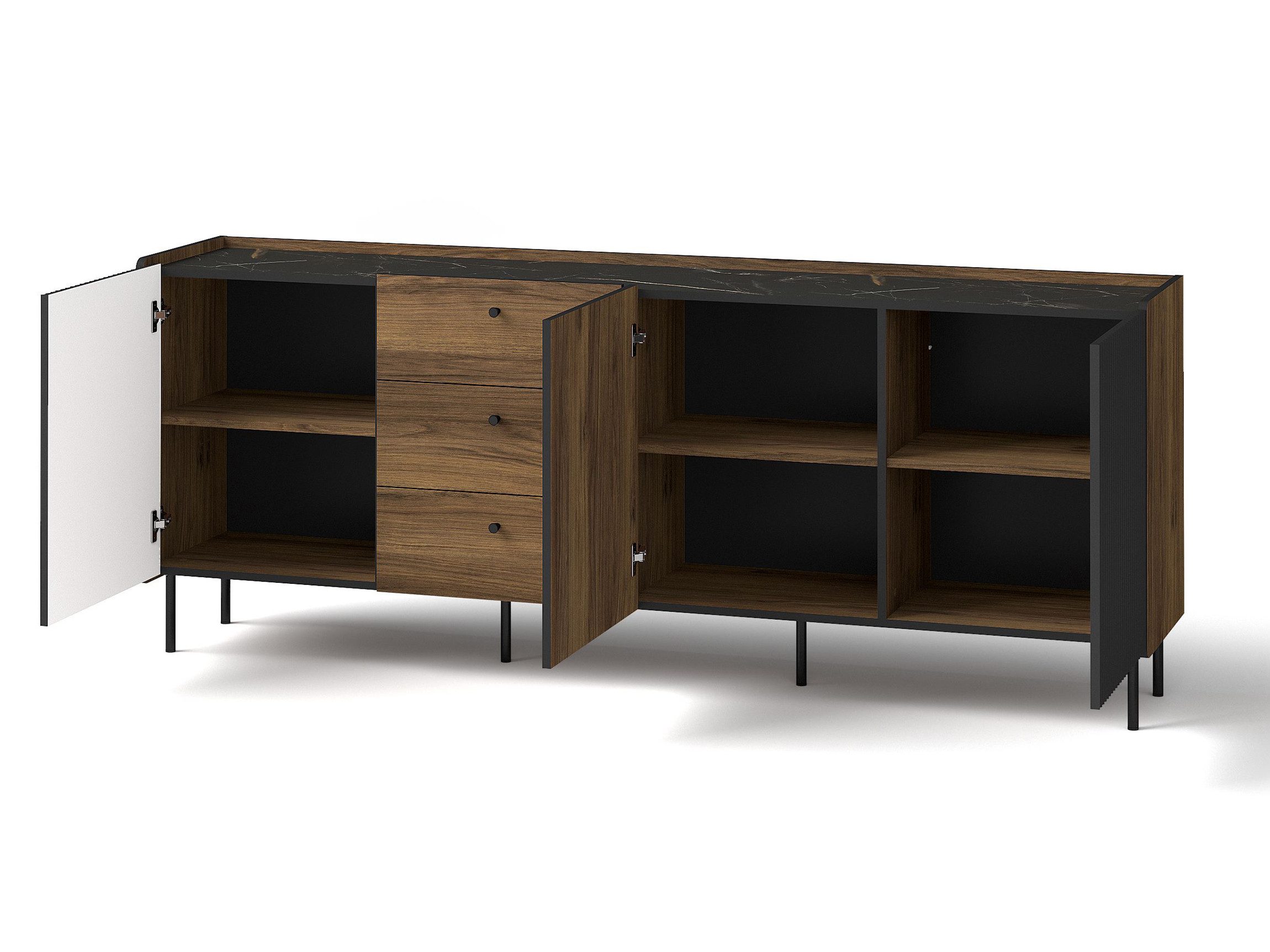 Beautysofa Kommode PIANO mit 3 Türen & 3 Schubladen (im modernen Stil, mit 3 Einlegeböden), Breite: 200 cm
