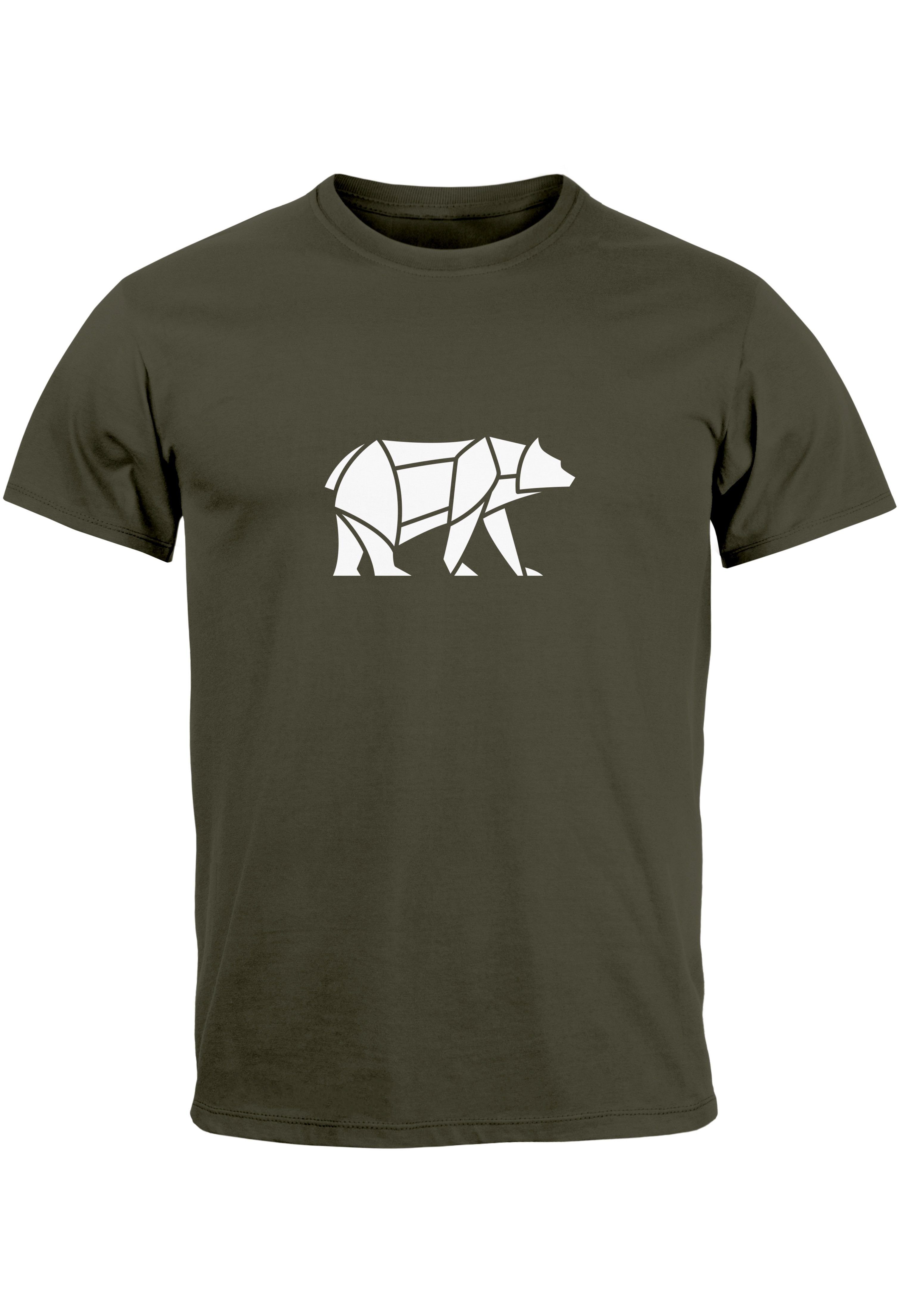 Neverless Print-Shirt Herren T-Shirt Polygon Design Print Bär Bear Tiermotiv Outdoor Fashion mit Print Polygon 1 grün