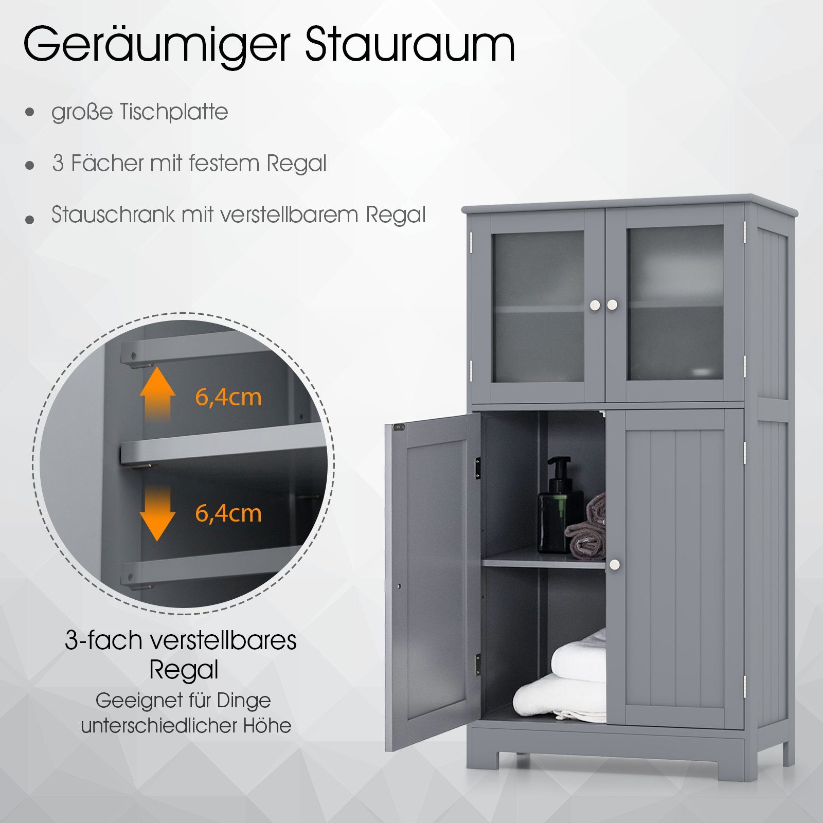 COSTWAY Mehrzweckschrank 4-türig, mit verstellbarem Regal,58 x 30 x 109cm