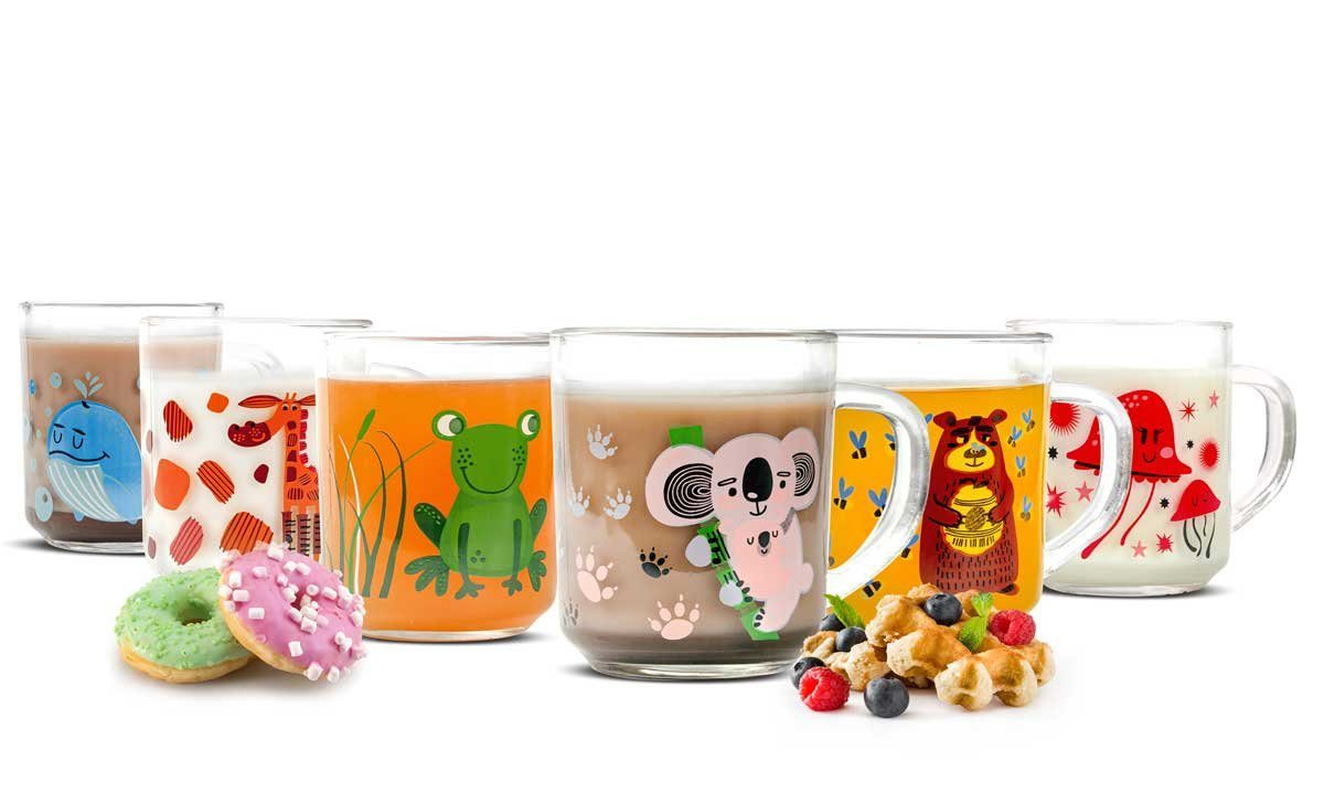 Sendez Kinderbecher 6 Tier-Motiv Becher Tassen 230ml Teegläser Kindergläser Trinkgläser