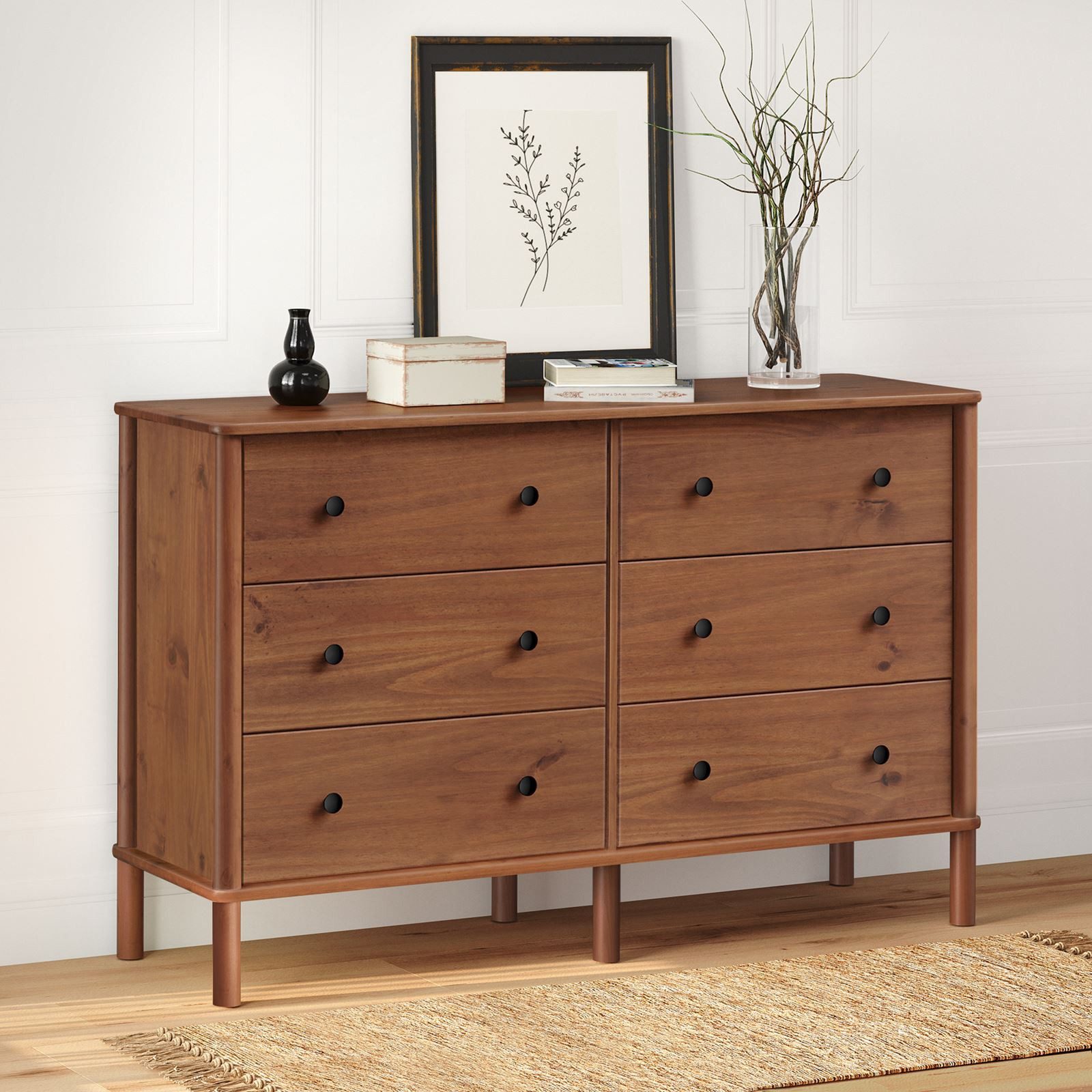 IDIMEX Kommode APOANA, Sideboard mit 6 Schubladen aus Massivholz skandi Kastanien farben