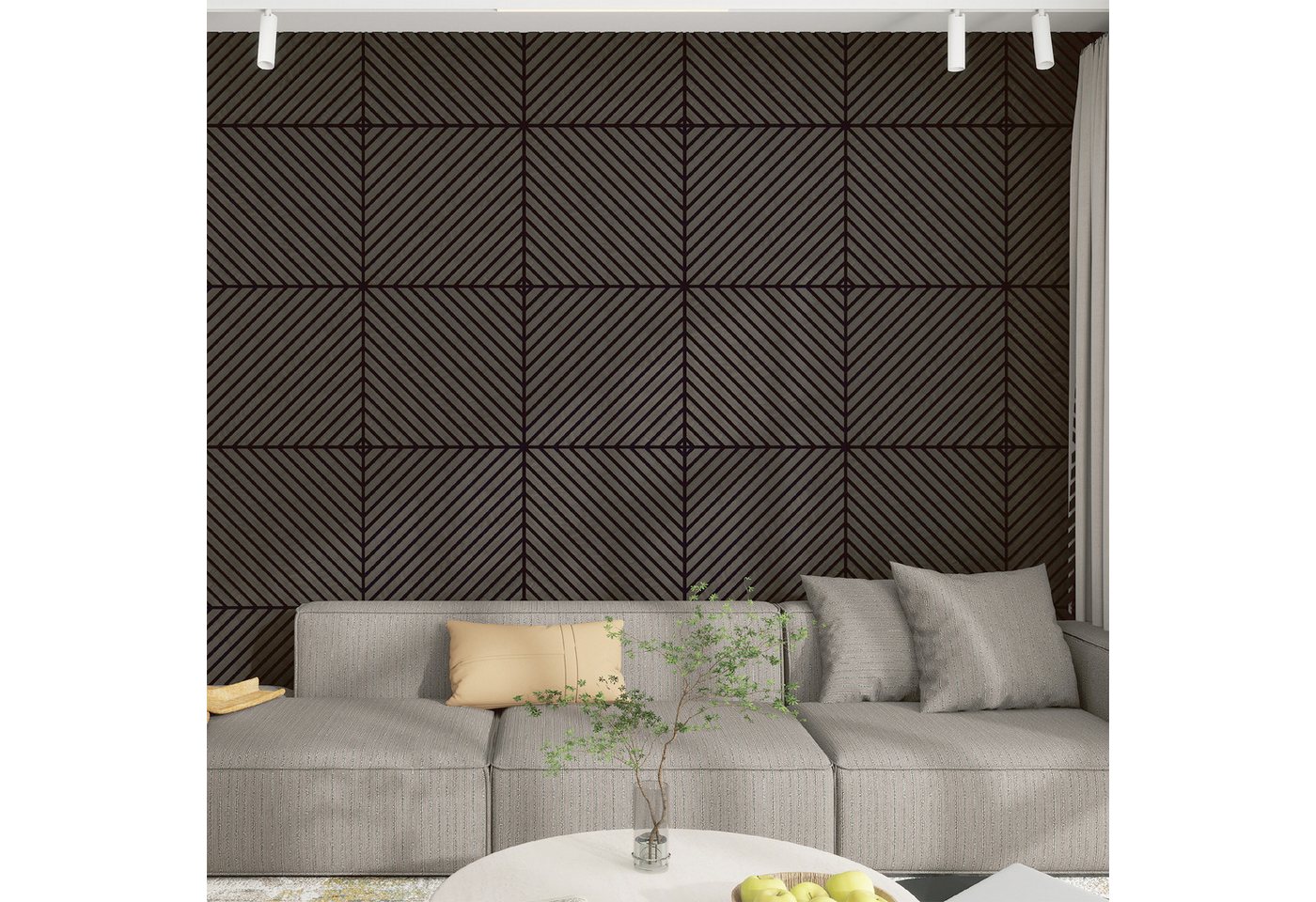 Thumbnail - neu.holz 3D Wandpaneel, BxL: 60x60 cm, (Set, 8-tlg) »Vang« mit diagonalen Lamellen 60x60 cm Eichenoptik, grau