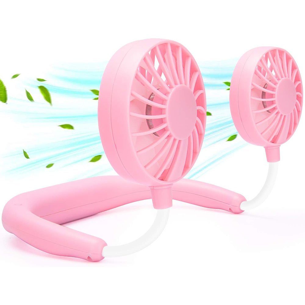 MOUTEN Heizkörperventilator Tragbarer Halsventilator, USB, 3 Geschwindigkeiten, 360° drehbar Rosa