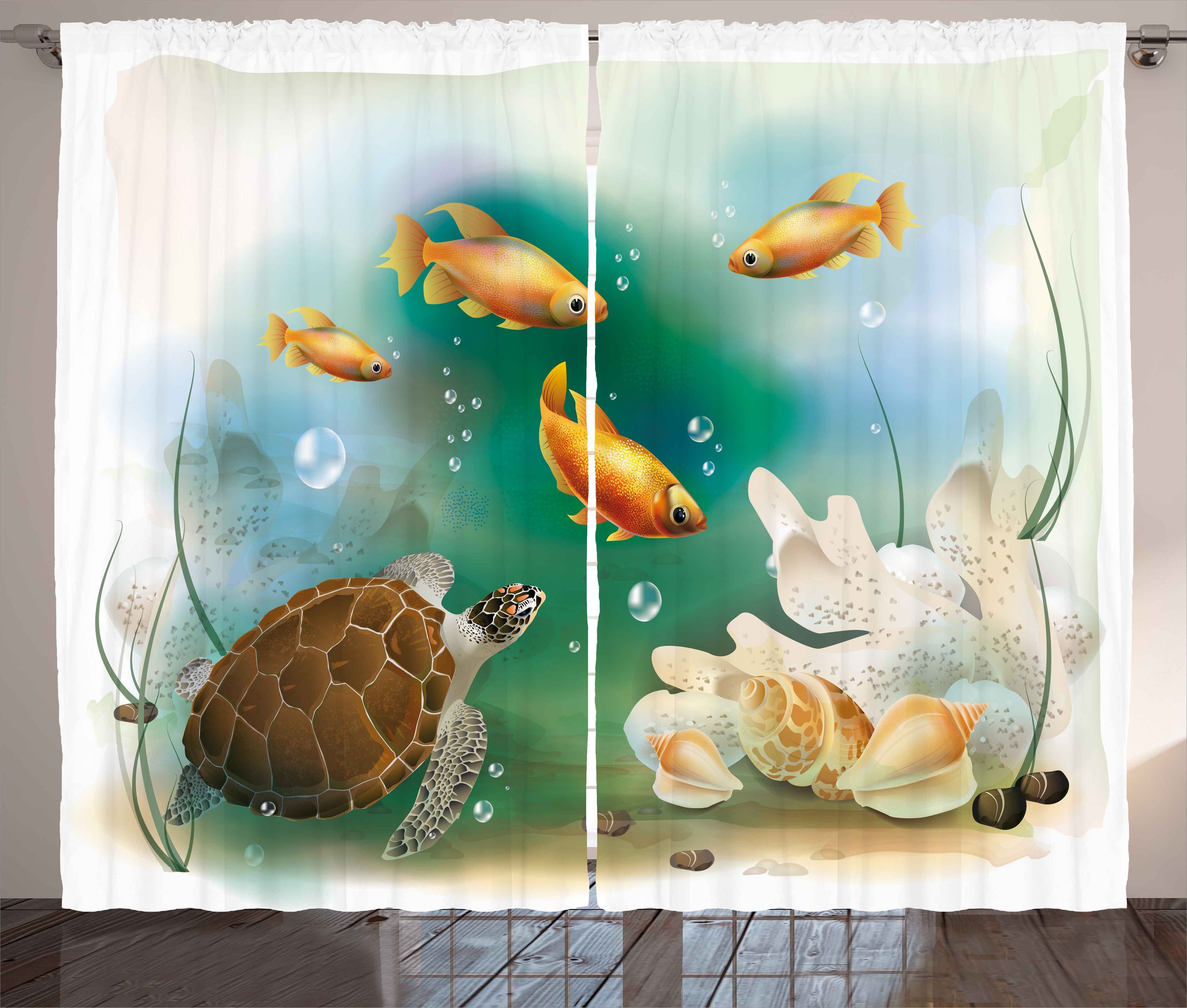 Gardine Schlafzimmer Kräuselband Vorhang mit Schlaufen und Haken, Abakuhaus, Ozean Aquarium Tiere
