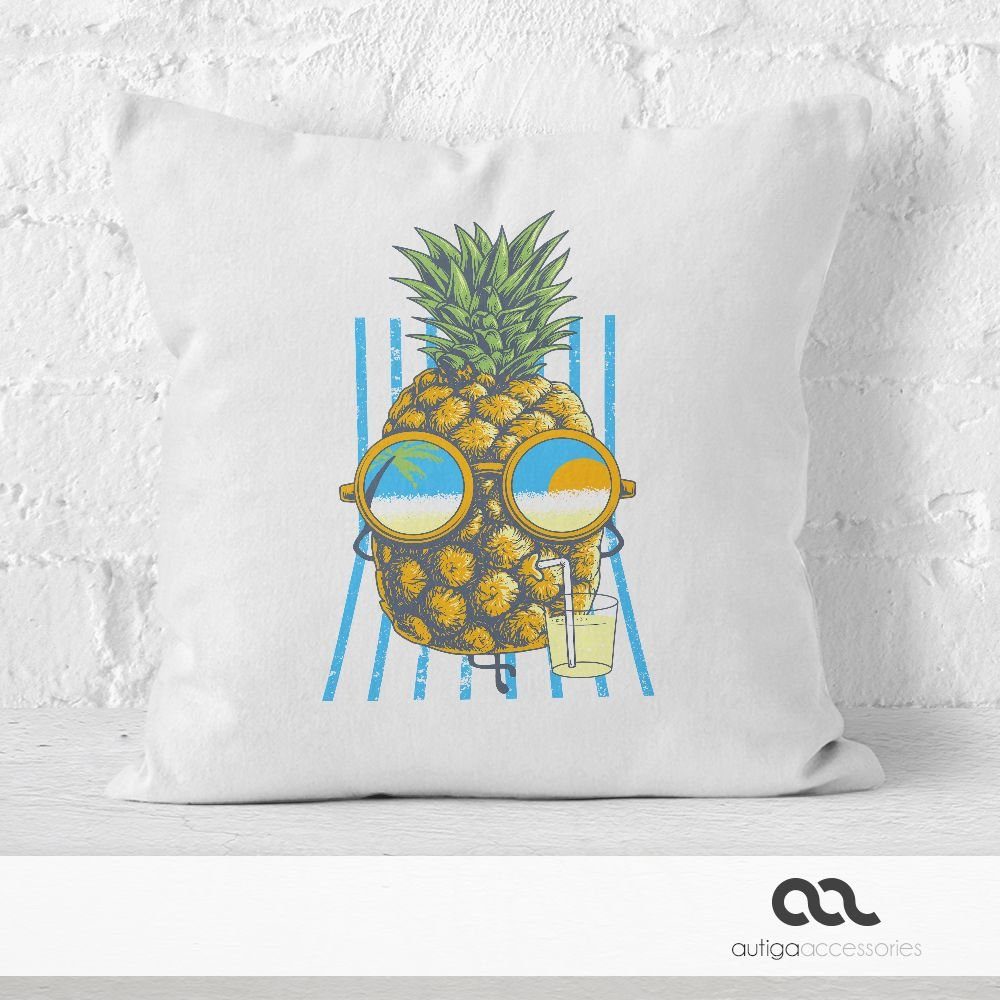 Autiga Dekokissen Ananas Pinapple Kissenbezug Autiga® natur chilling 40x40 Beach Cocktail Sommer