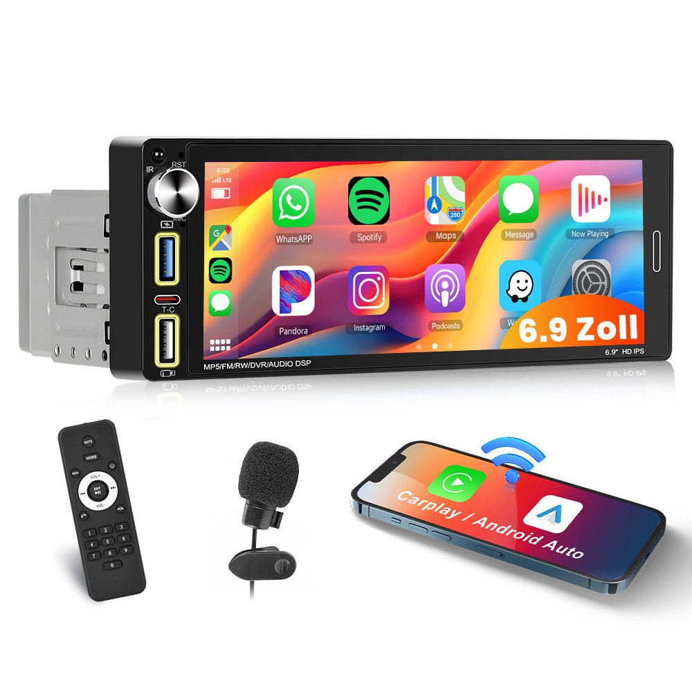 1DIN 6.9“ IPS HD Touchscreen Monitor Universal Auto mp5 Player Autoradio