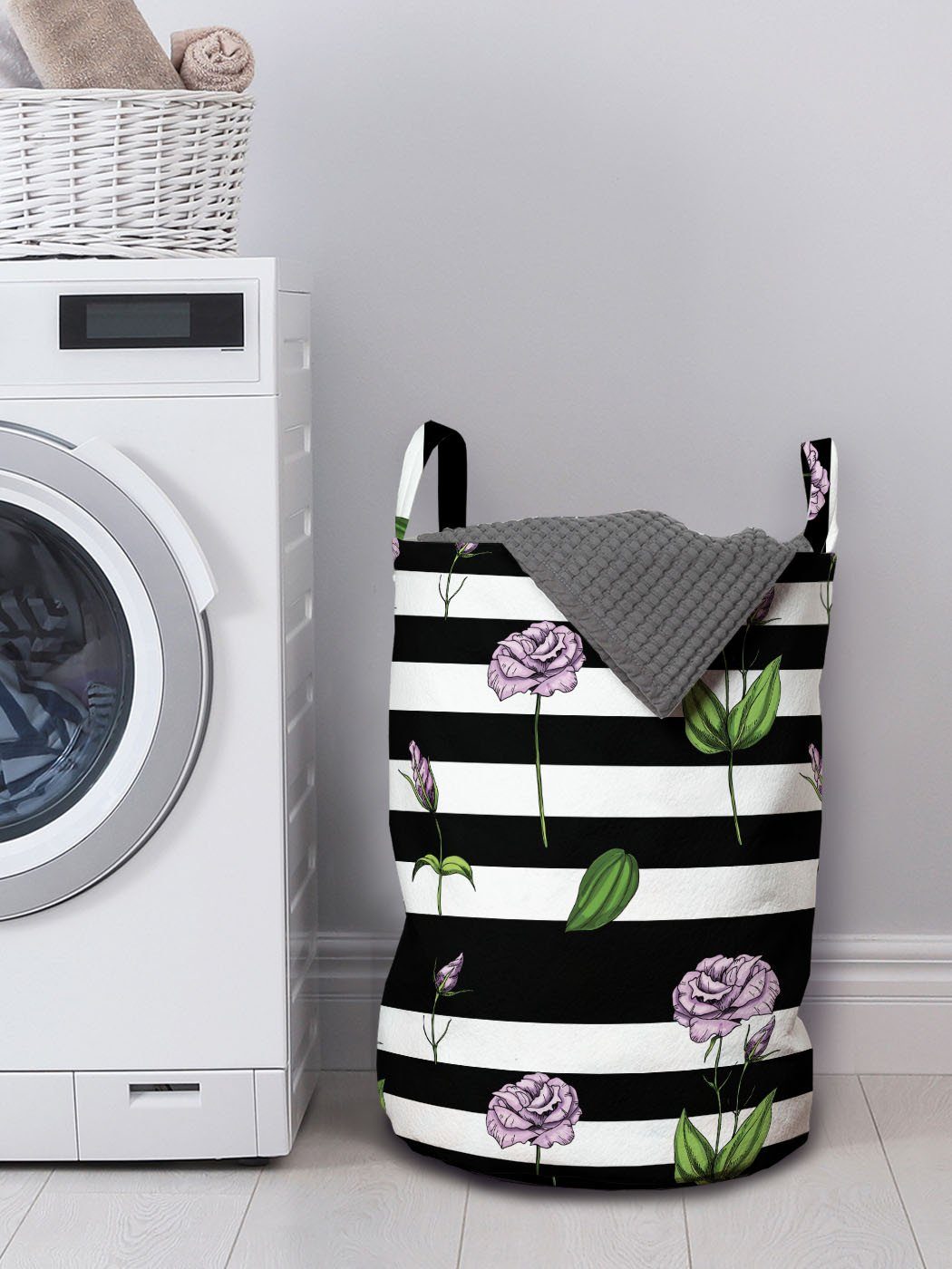 Griffen Waschsalons, für Abakuhaus Kordelzugverschluss Wäschekorb Wäschesäckchen mit Blume rosa Rose auf Sanfte Streifen