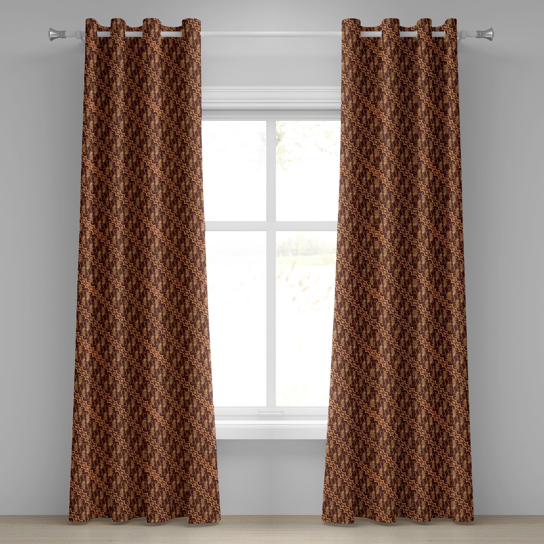 Braun Wohnzimmer, 2-Panel-Fenstervorhänge Abakuhaus, Barong Dekorative Gardine Schlafzimmer Parang Indonesisch für