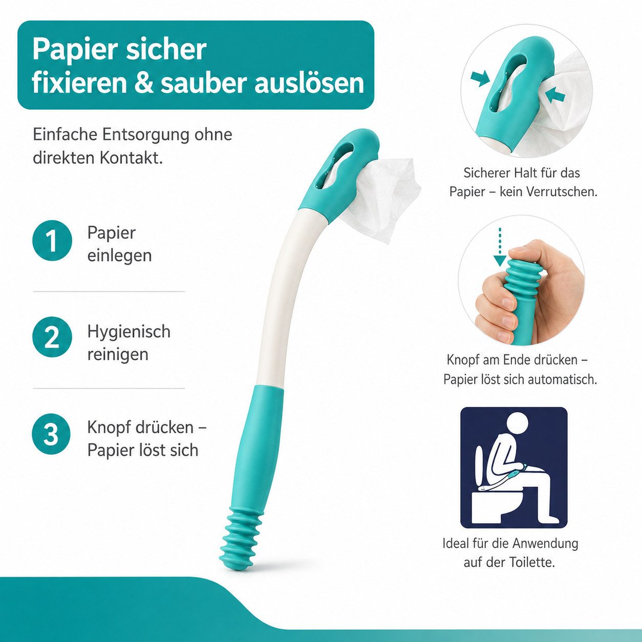 VEKROBOT Haltegriff Selbstreinigende Toilettenhilfe, hygienisch, komfortabel & diskret, Einfache Hilfsmittel zur Analhygiene – Bild 2 von 5