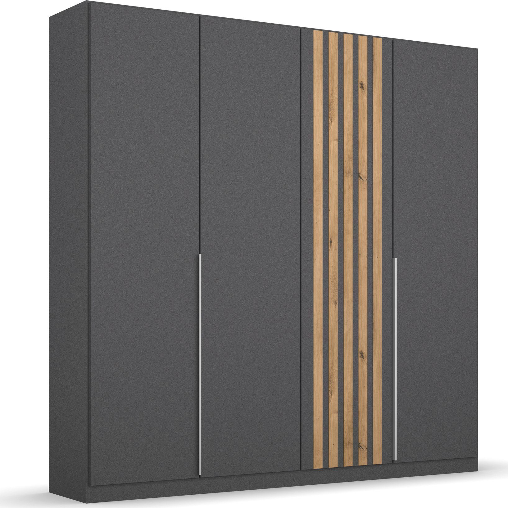 Drehtürenschrank eleganter rauch Lamella Artisan Lamellenabsetzung mit graumetallic/Eiche