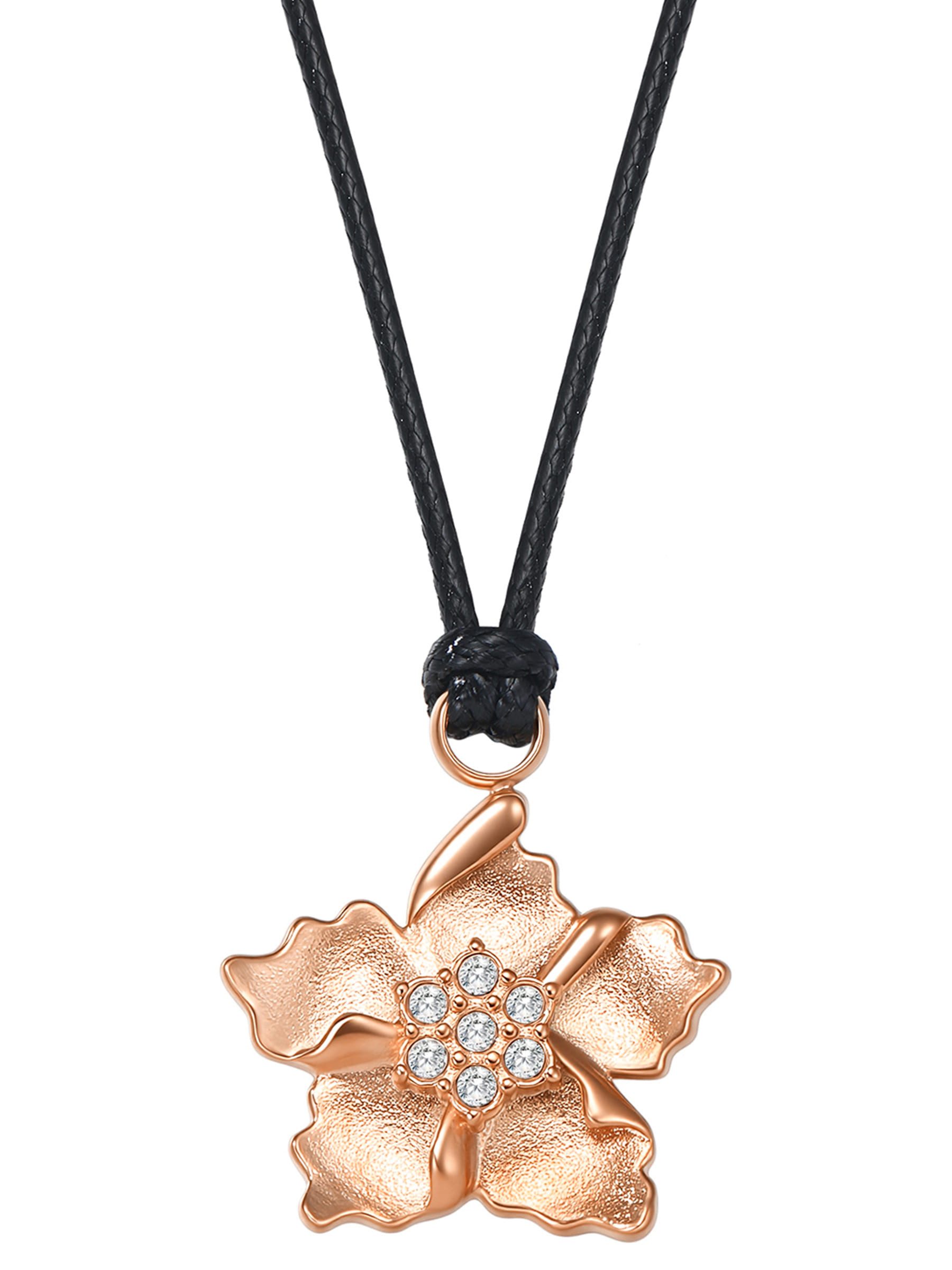 Hey Happiness Kette mit Anhänger Blume – Verstellbare Damen Halskette mit Kordelband & Edelstahl Blüte, 18K vergoldeter & rosévergoldeter Schmuck mit Zirkonia