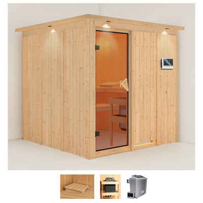 Karibu Sauna Romina, BxTxH: 210 x 210 x 202 cm, 68 mm, (Set) 9-kW-Bio-Ofen mit externer Steuerung