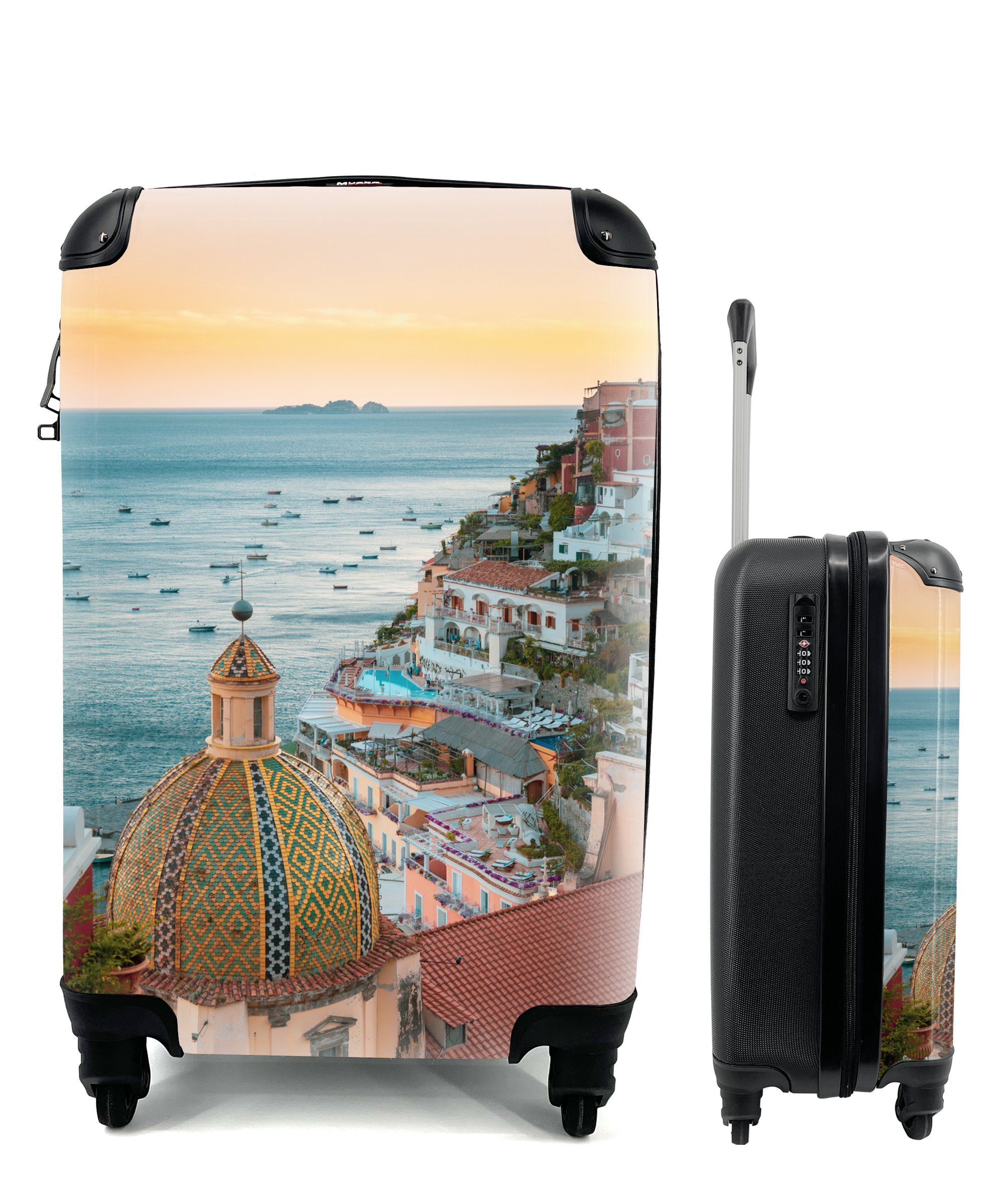 MuchoWow Handgepäckkoffer Italien - Positano - Meer, 4 Rollen, Reisetasche mit rollen, Handgepäck für Ferien, Trolley, Reisekoffer
