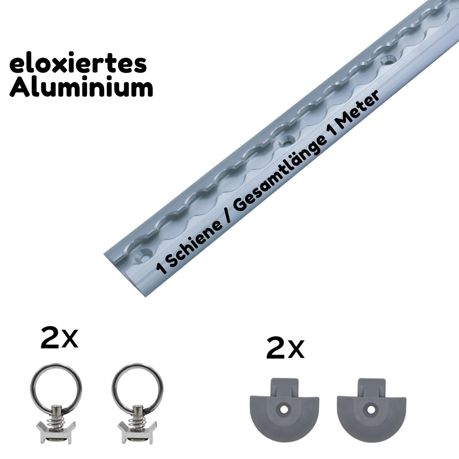 LABT Spanngurt Airlineschiene 1 Meter halbrund silber + 2x Zurrösen und 2x Endkappen (1-St., mit 2 Zurrösen & 2 Endkappen)